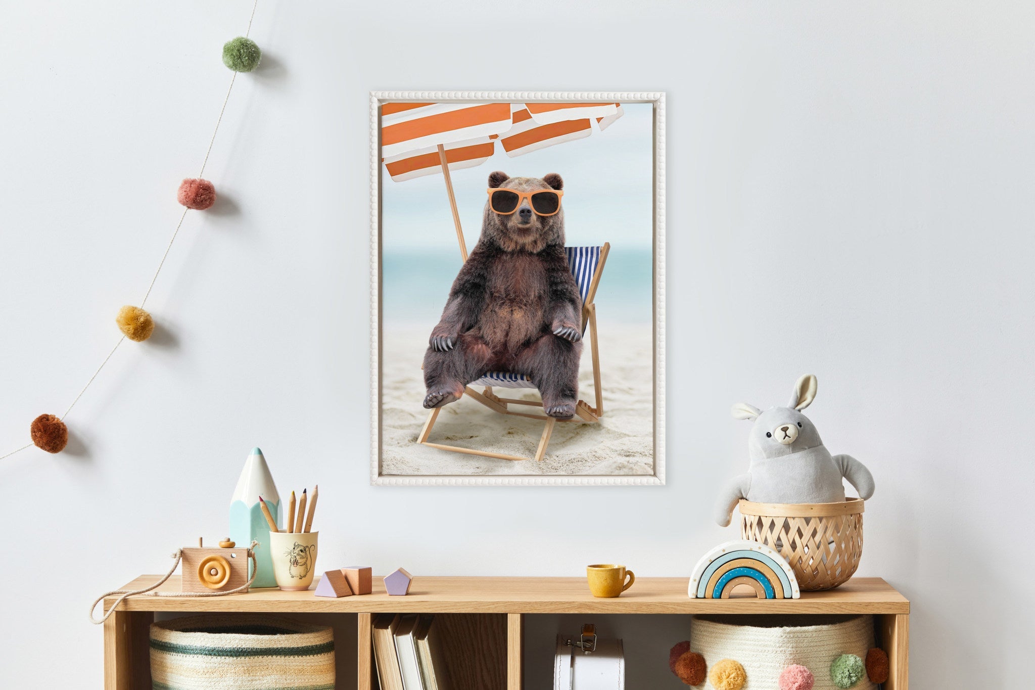 Sylvie Beaded Beach Chair Bear Framed Canvas by Amy Peterson