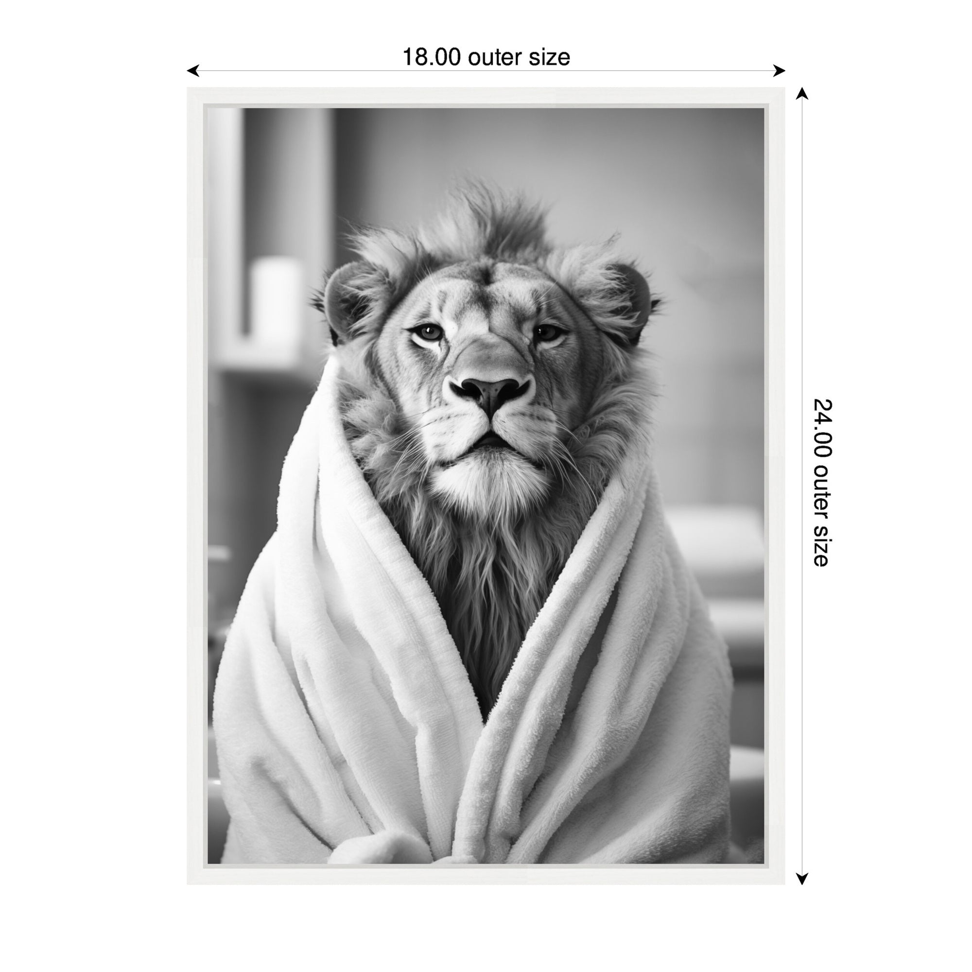 Sylvie Lion Bathroom Art Towel Robe Black and White Framed Canvas