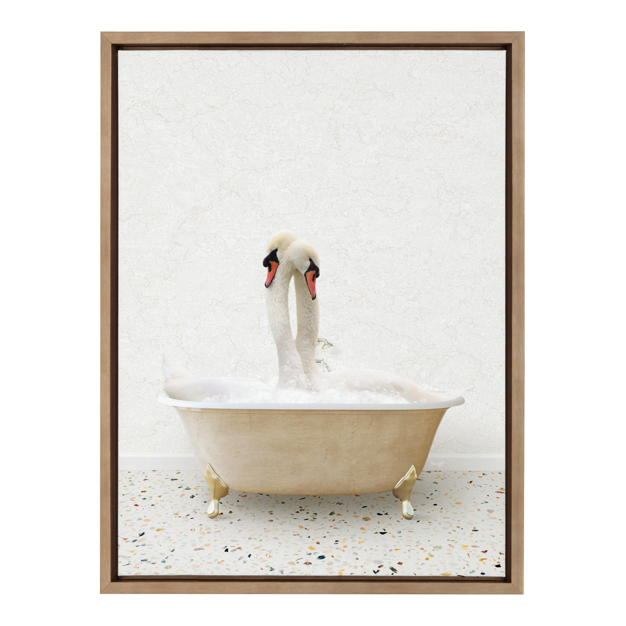 Sylvie Swans Hugging in Terrazzo Bath Framed Canvas by Amy Peterson Art Studio