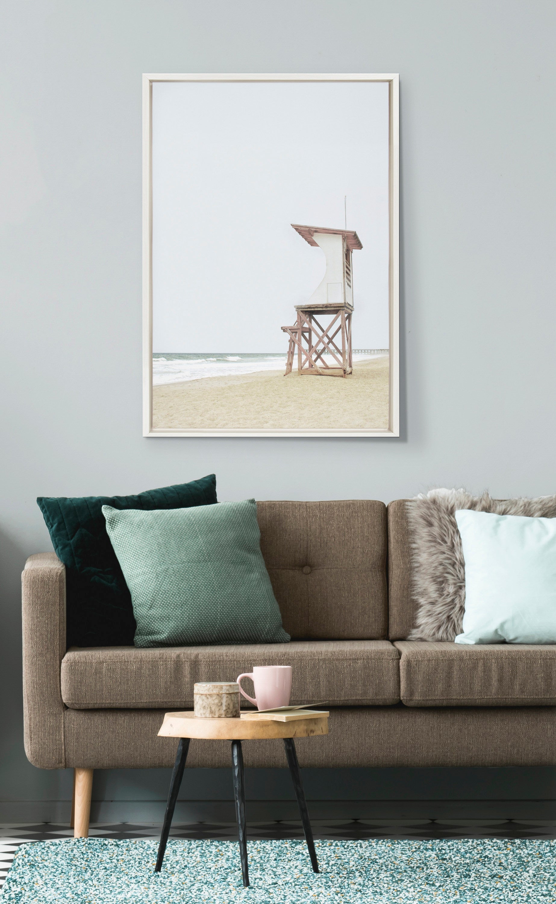 Sylvie Wood Ocean Beach Lifeguard Tower Framed Canvas by kateandlaurel - product image 4 for Resin Society