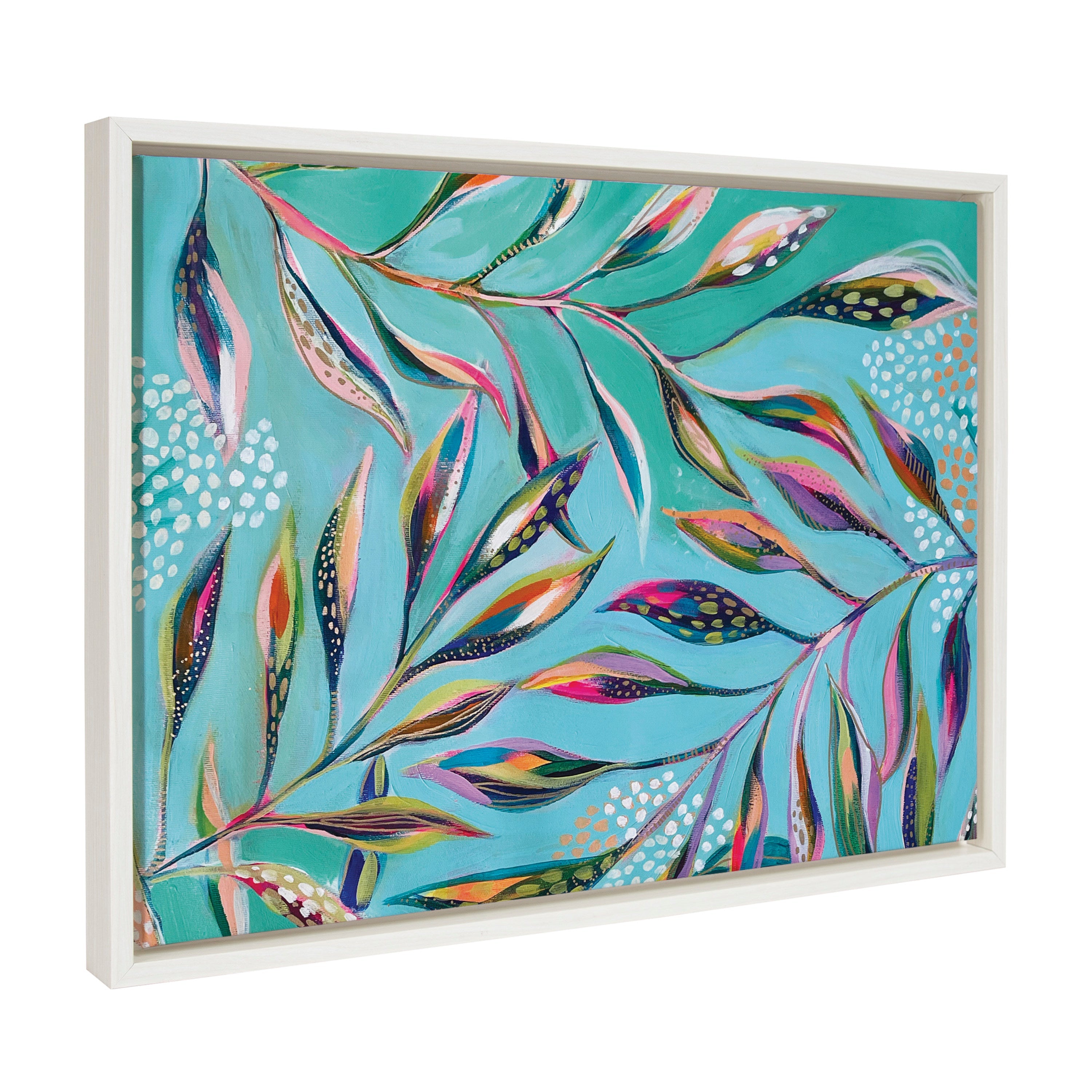 Sylvie A Tranquil Moment framed canvas artwork by Jessi Raulet showing abstract colorful shapes in a white floating frame