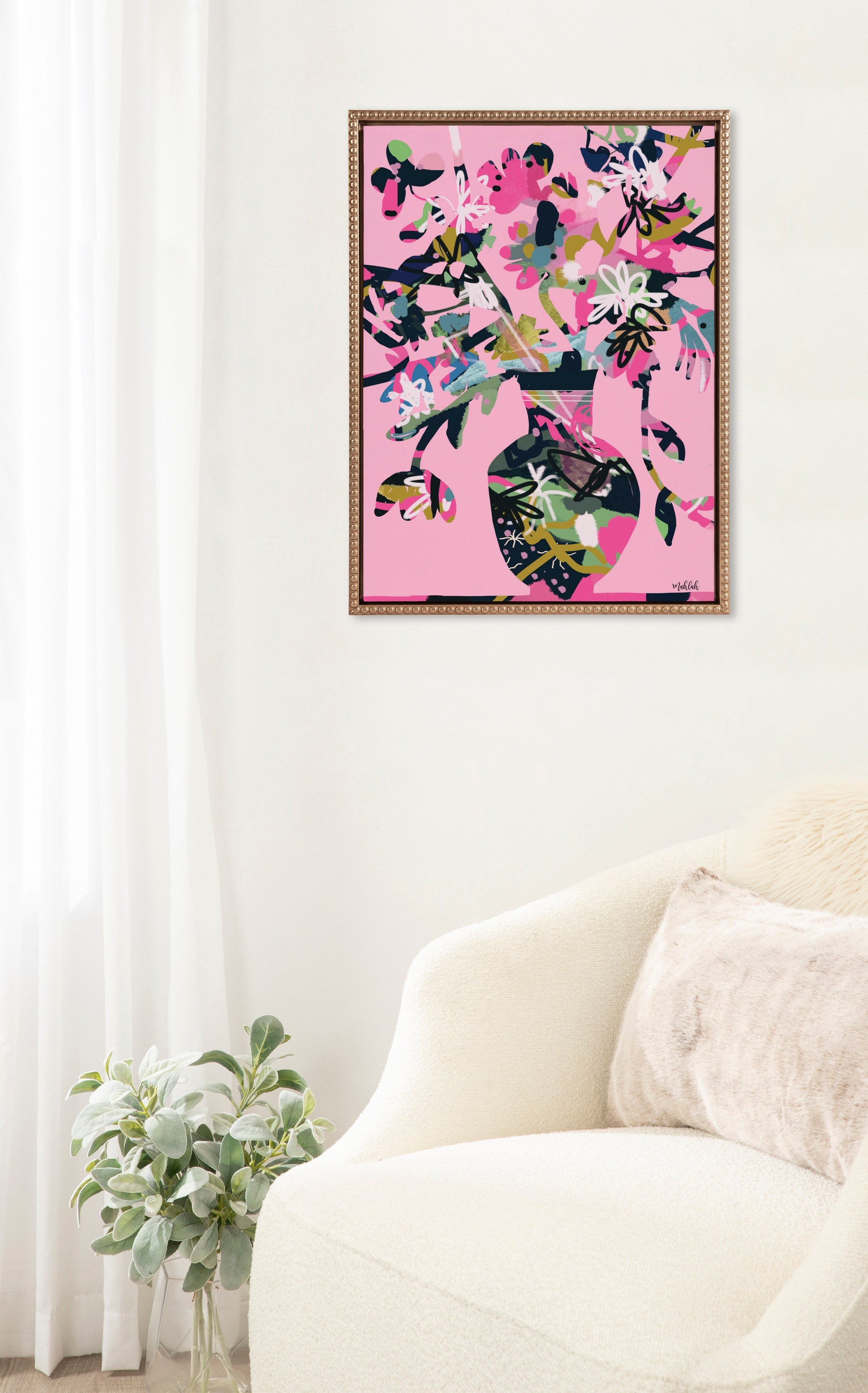 Sylvie Beaded Pinnacle Vase Framed Canvas by Inkheart Designs