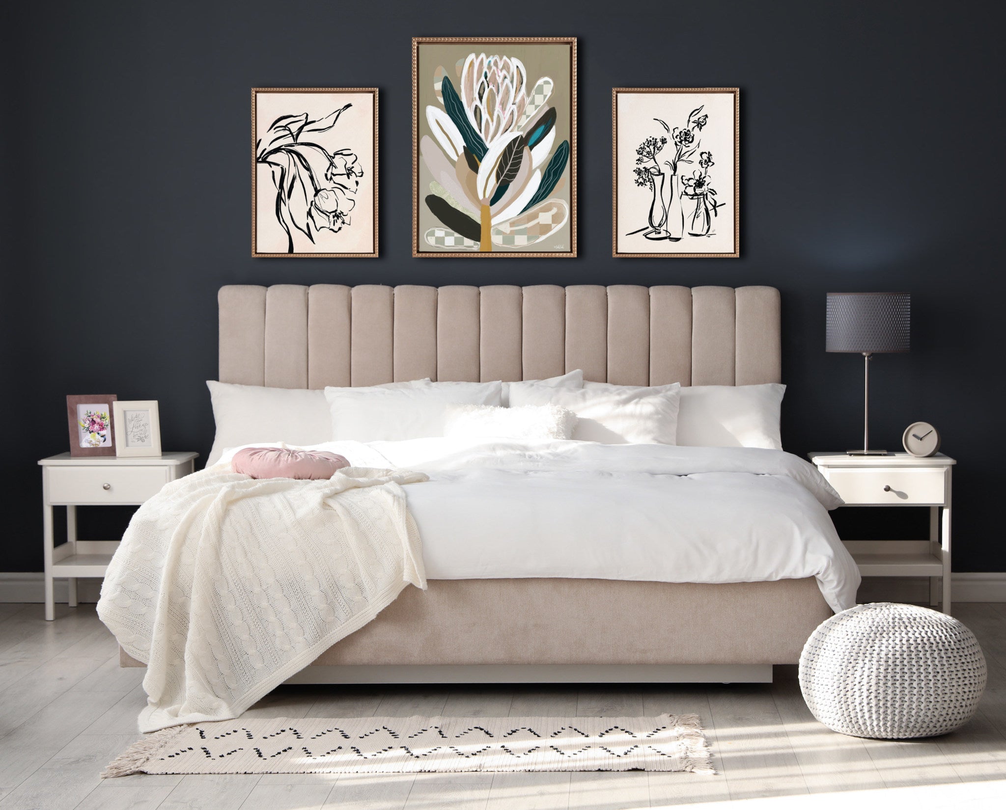 Sylvie Beaded LV Floral 3 Framed Canvas by Valerie McKeehan of Lily and Val