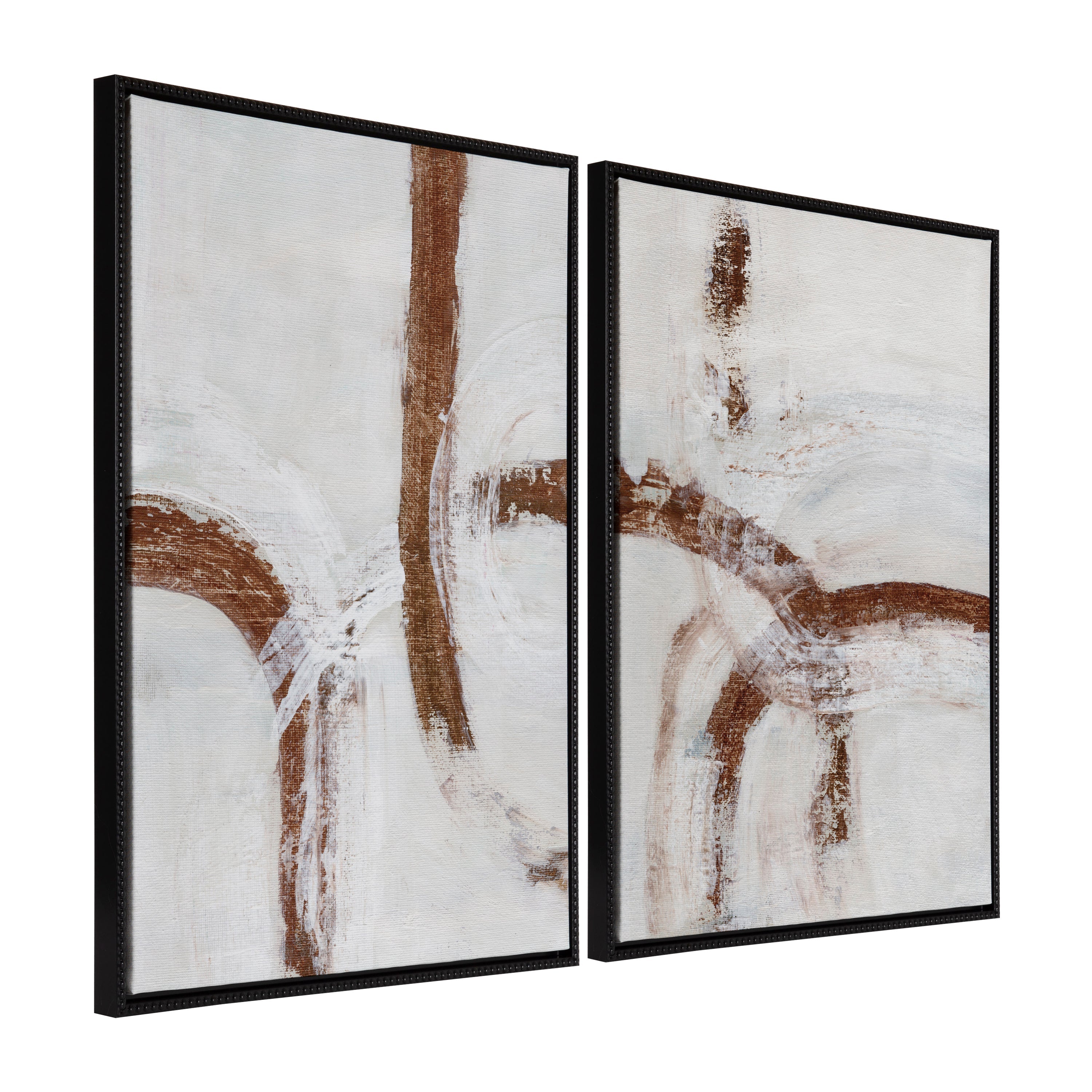 Sylvie Beaded Pathways of Time I and II two framed canvas art set displayed on wall