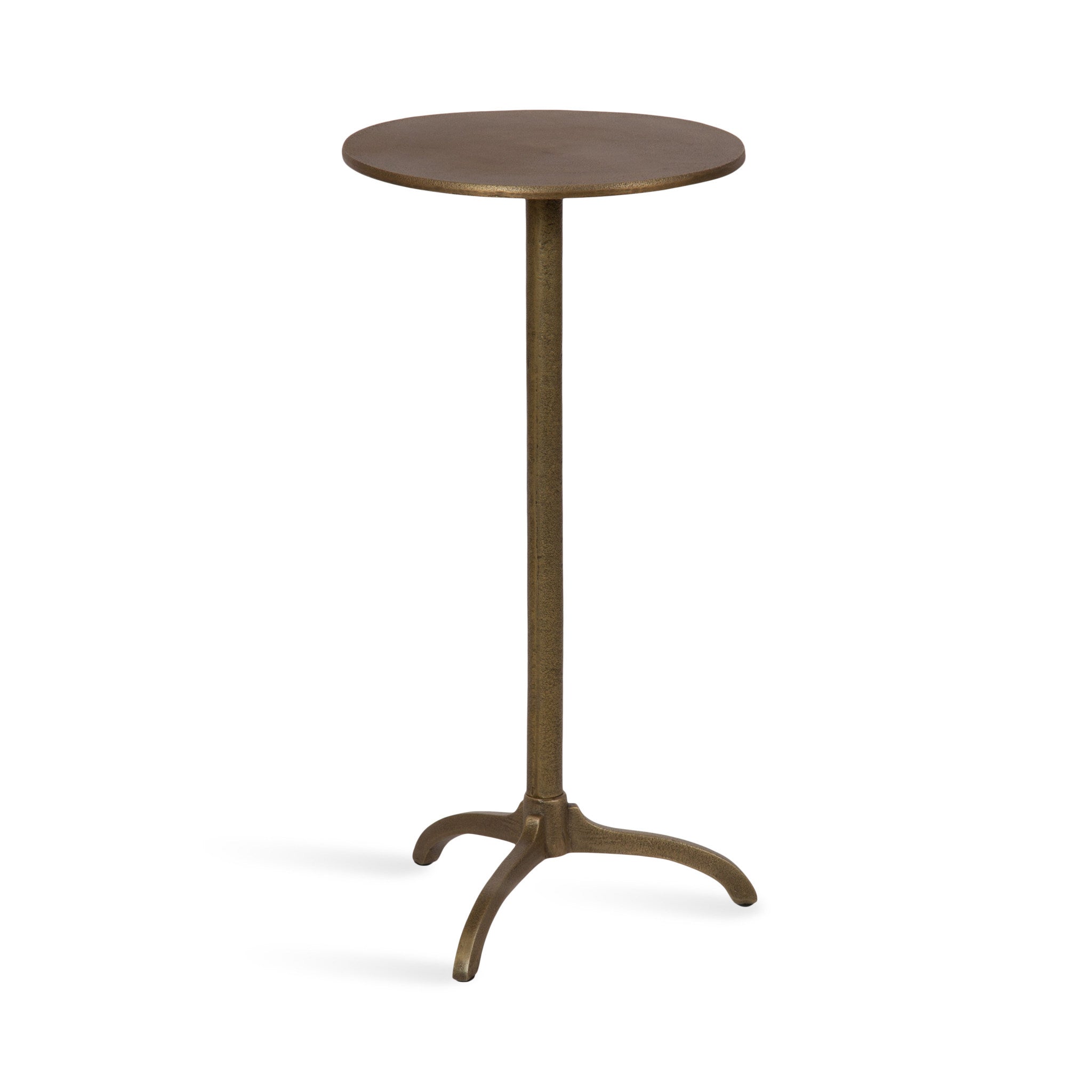 Henshall Metal Round Side Table in bronze finish shown in living room setting