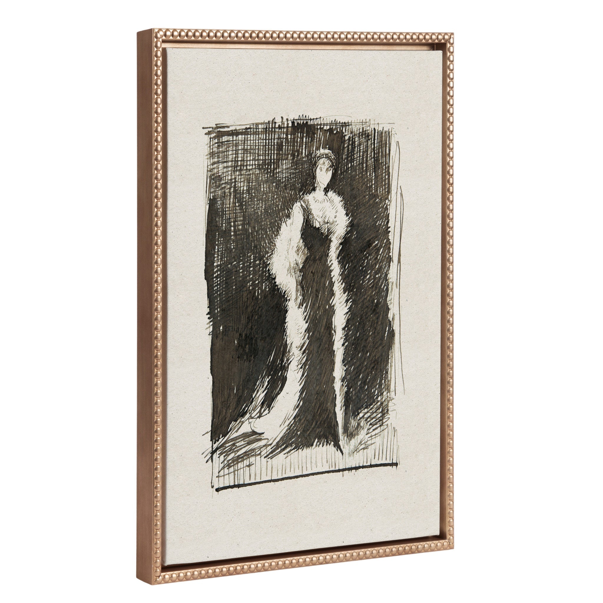Sylvie Beaded Lady Meux framed canvas art showing a classic female portrait sketch with a vintage beaded gold frame