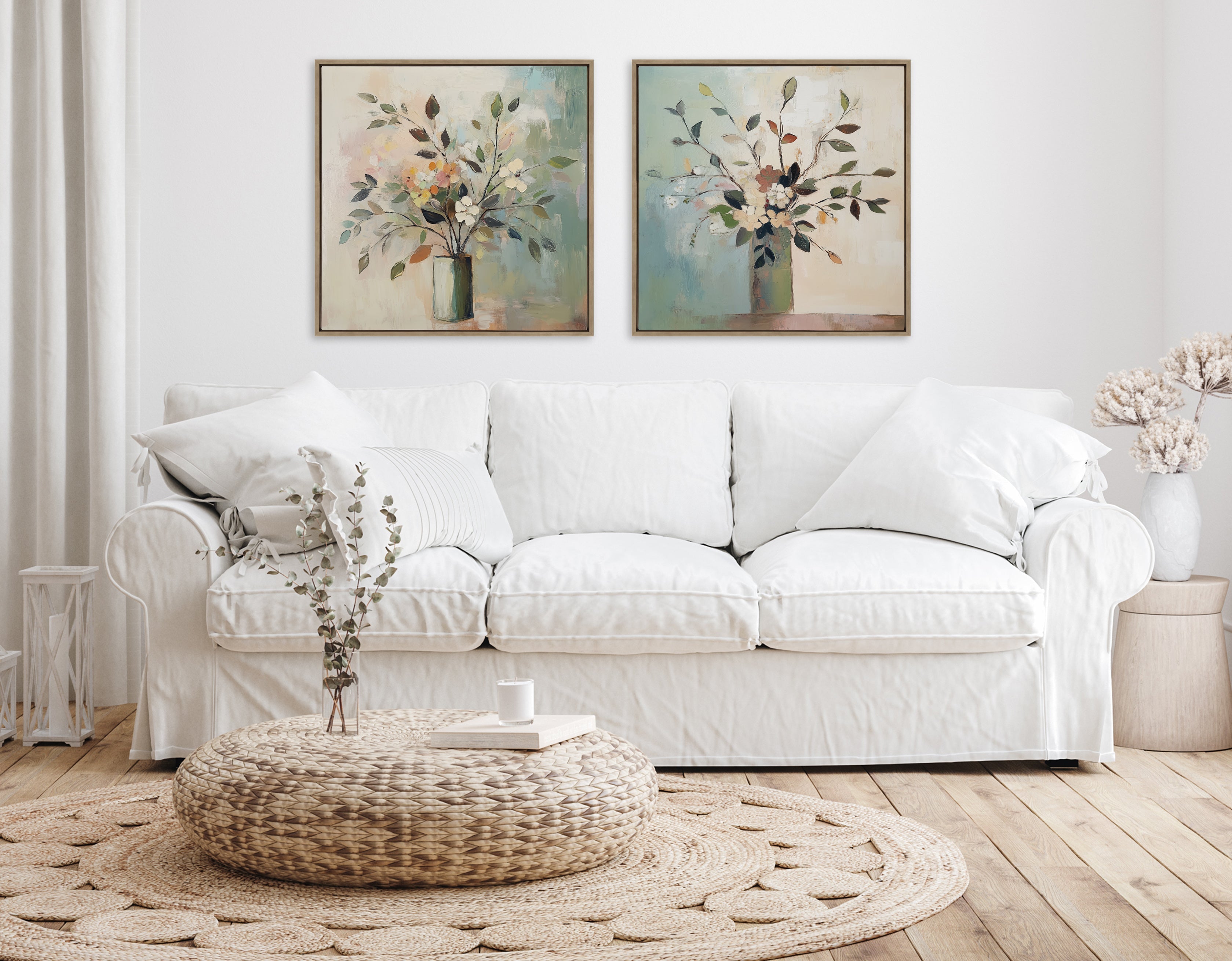 Sylvie Traditional Boho Floral Botanical I Framed Canvas by The Creative Bunch Studio