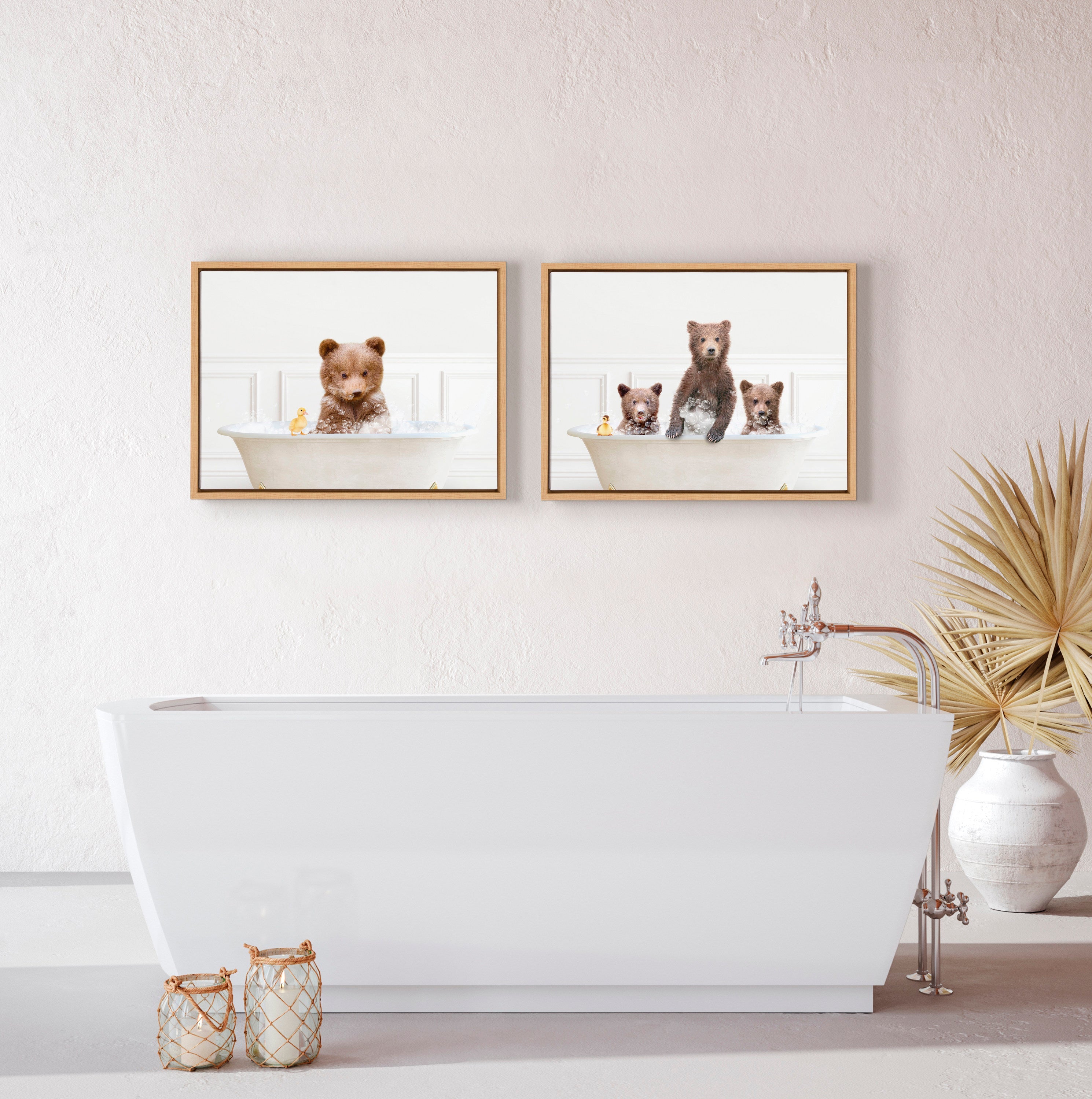 Sylvie Bear Cub In Bubble Bath Neutral Style Framed Canvas by kateandlaurel - product image 5 for Resin Society