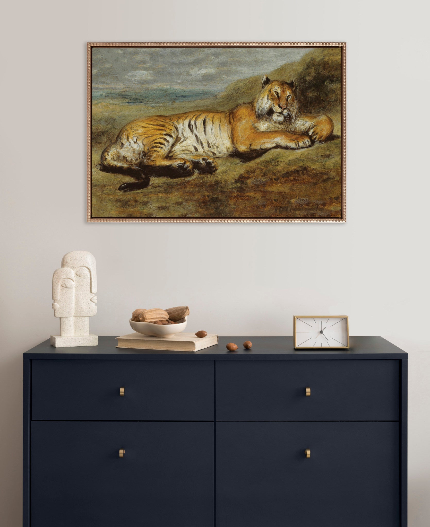Sylvie Beaded Tiger Resting Framed Canvas by The Art Institute of Chicago