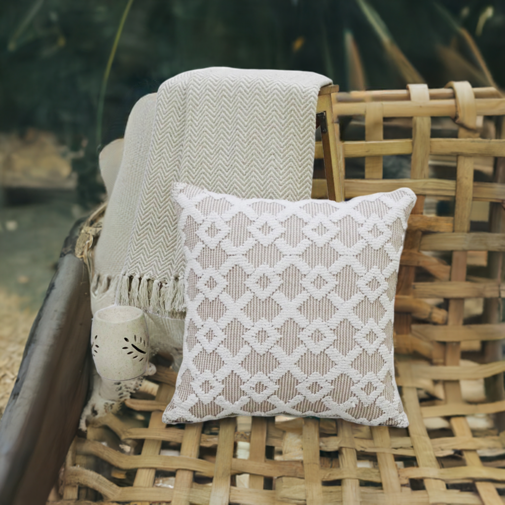 Decorative Beige Accent Throw Pillow 20"x20" by Vibhsa