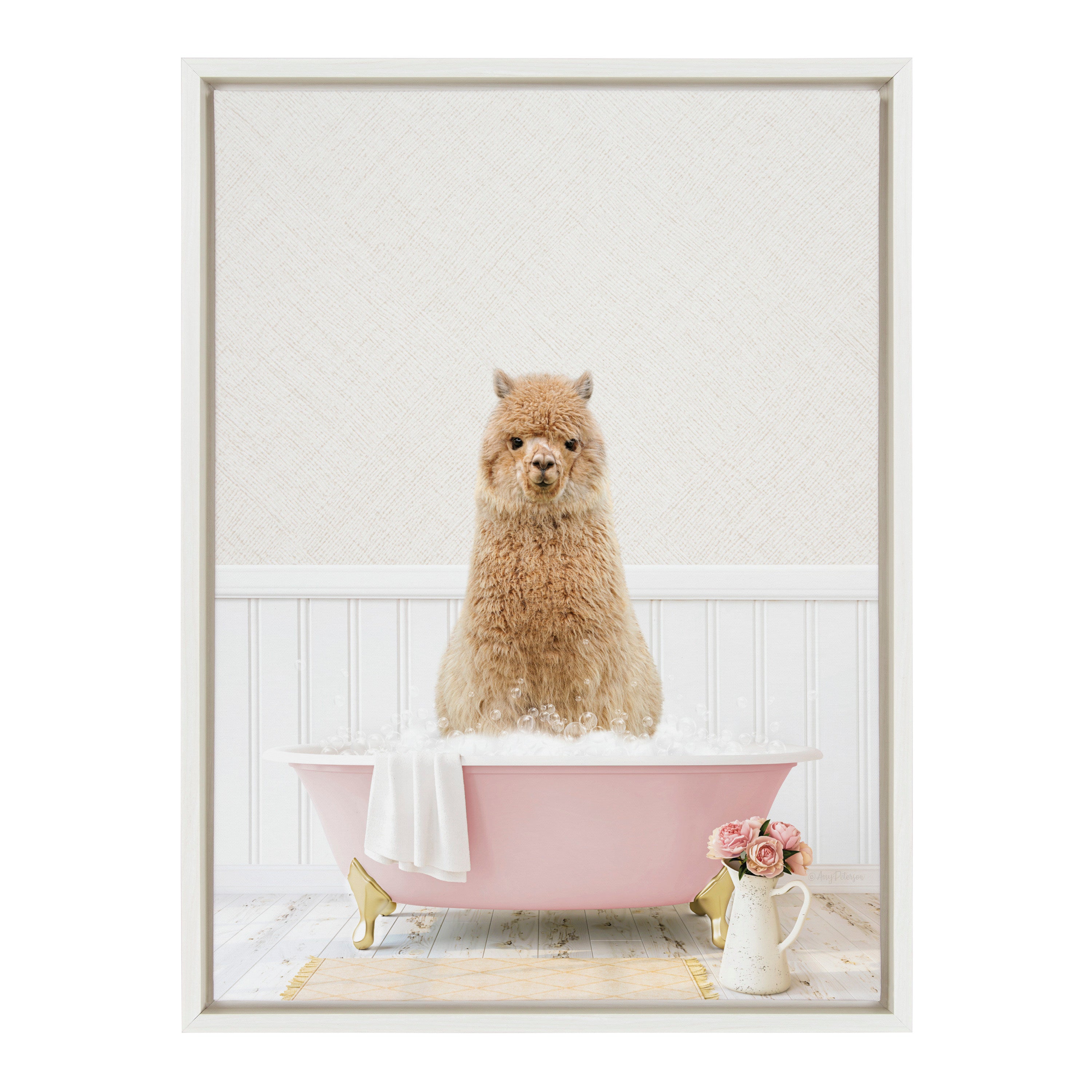 Sylvie Alpaca in Cottage Rose Bath Framed Canvas by kateandlaurel - product image 8 for Resin Society