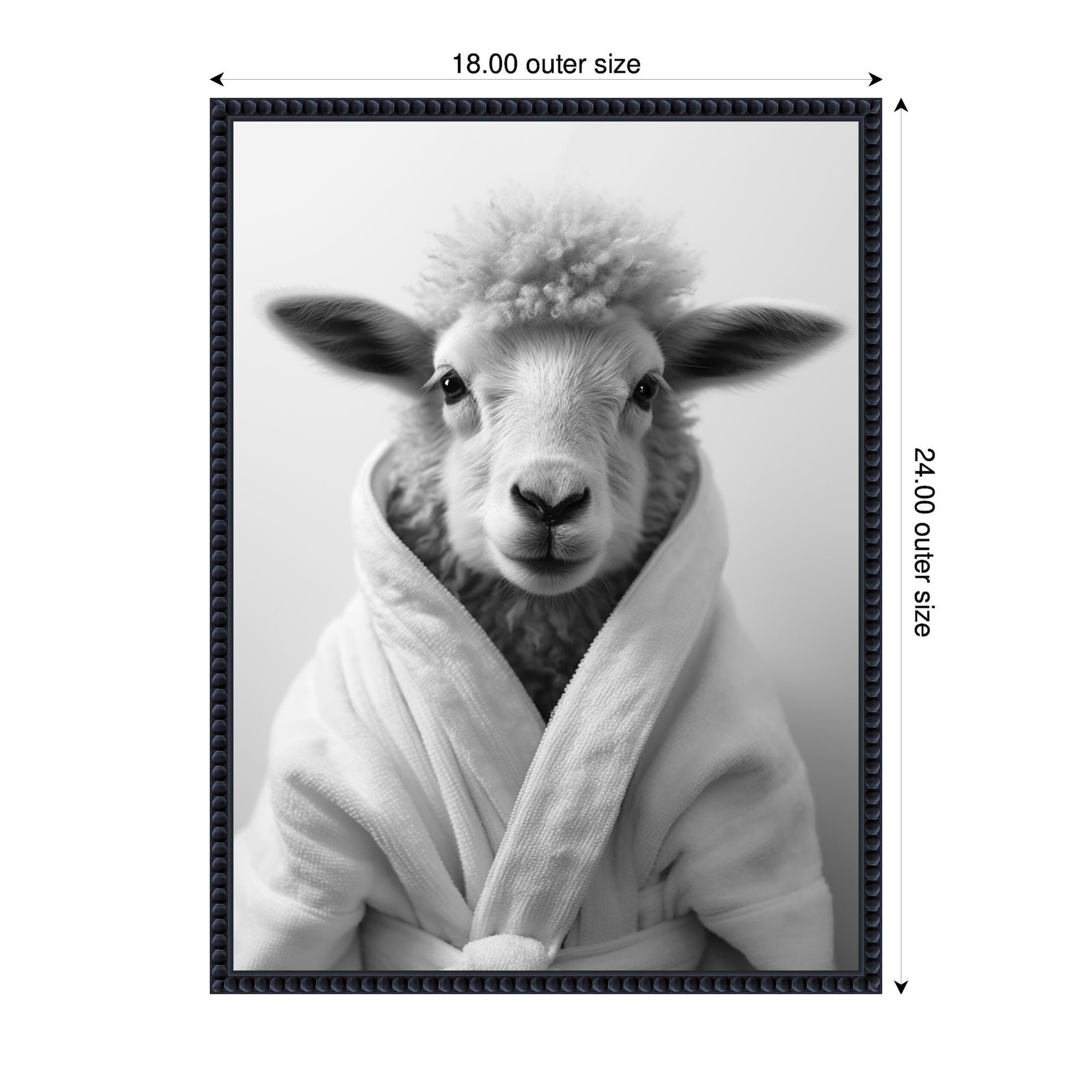 Sylvie Sheep Bathroom Art Towel Robe Black and White Framed Canvas by The Creative Bunch Studio