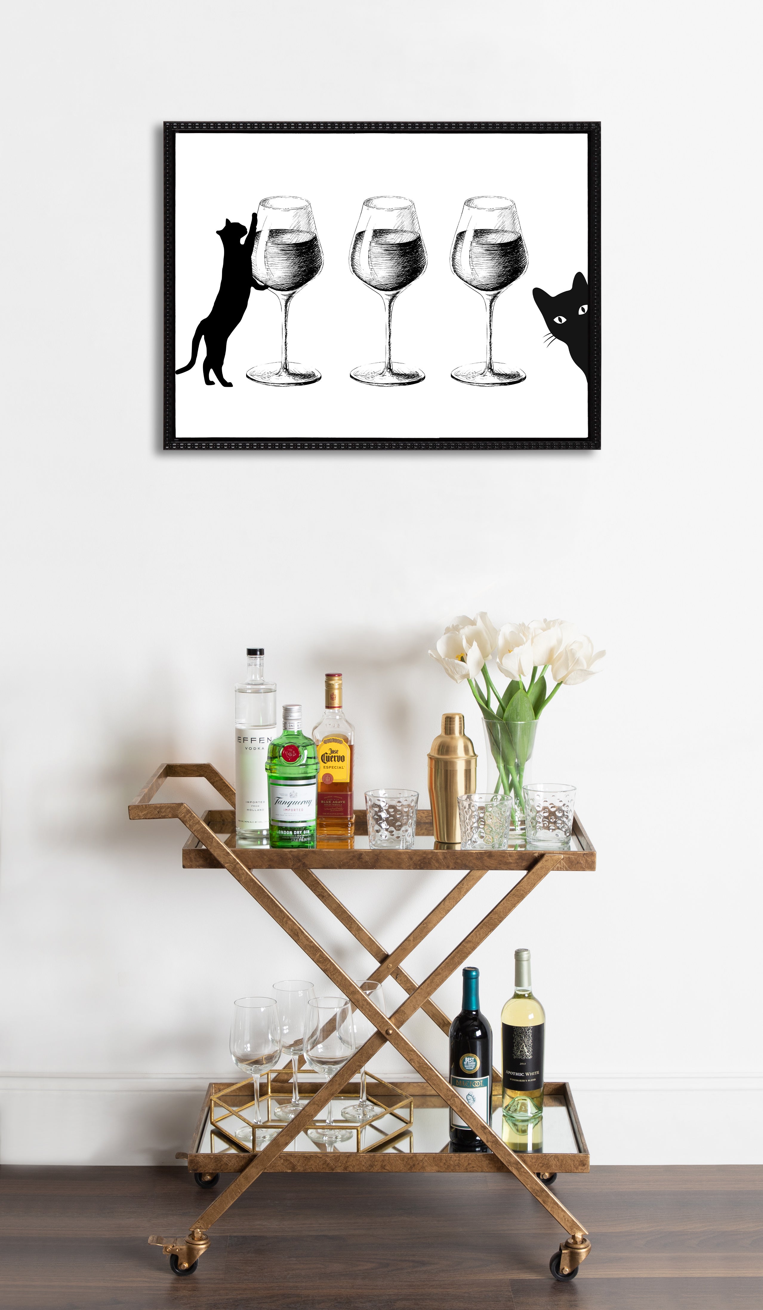 Sylvie Beaded Cats and Wine Framed Canvas by Honey Island Studio