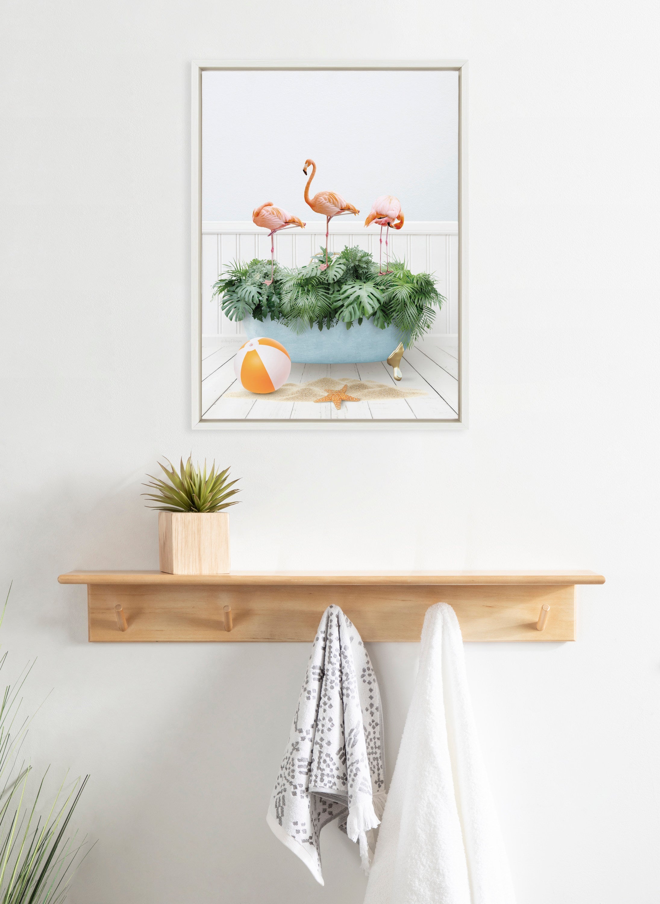 Sylvie Three Flamingos Beach House Bath Framed Canvas by Amy Peterson