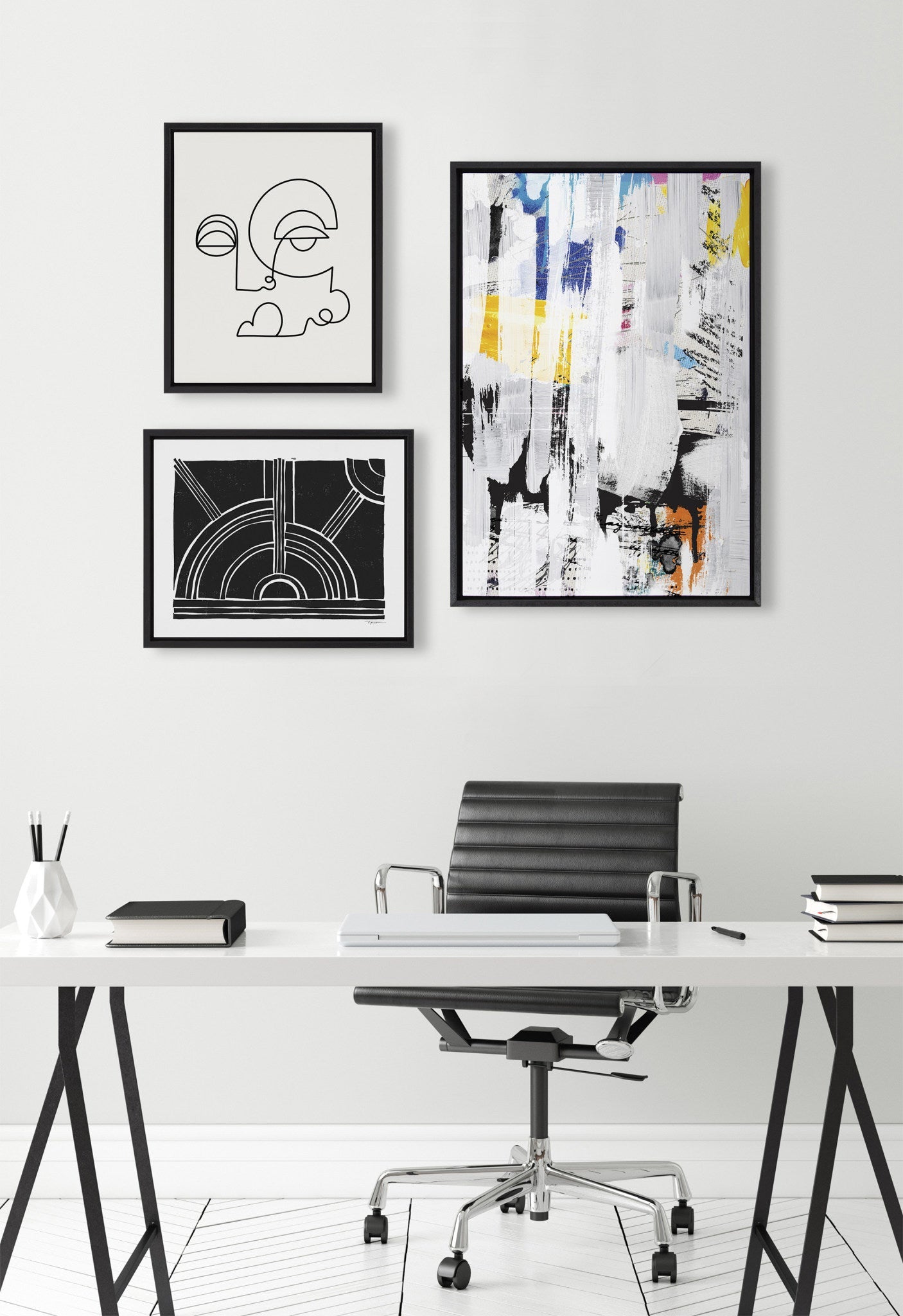 Sylvie NC Street Art 2, Inner Battle, and Abstract Sunset Framed Canvas by kateandlaurel - product image 4 for Resin Society