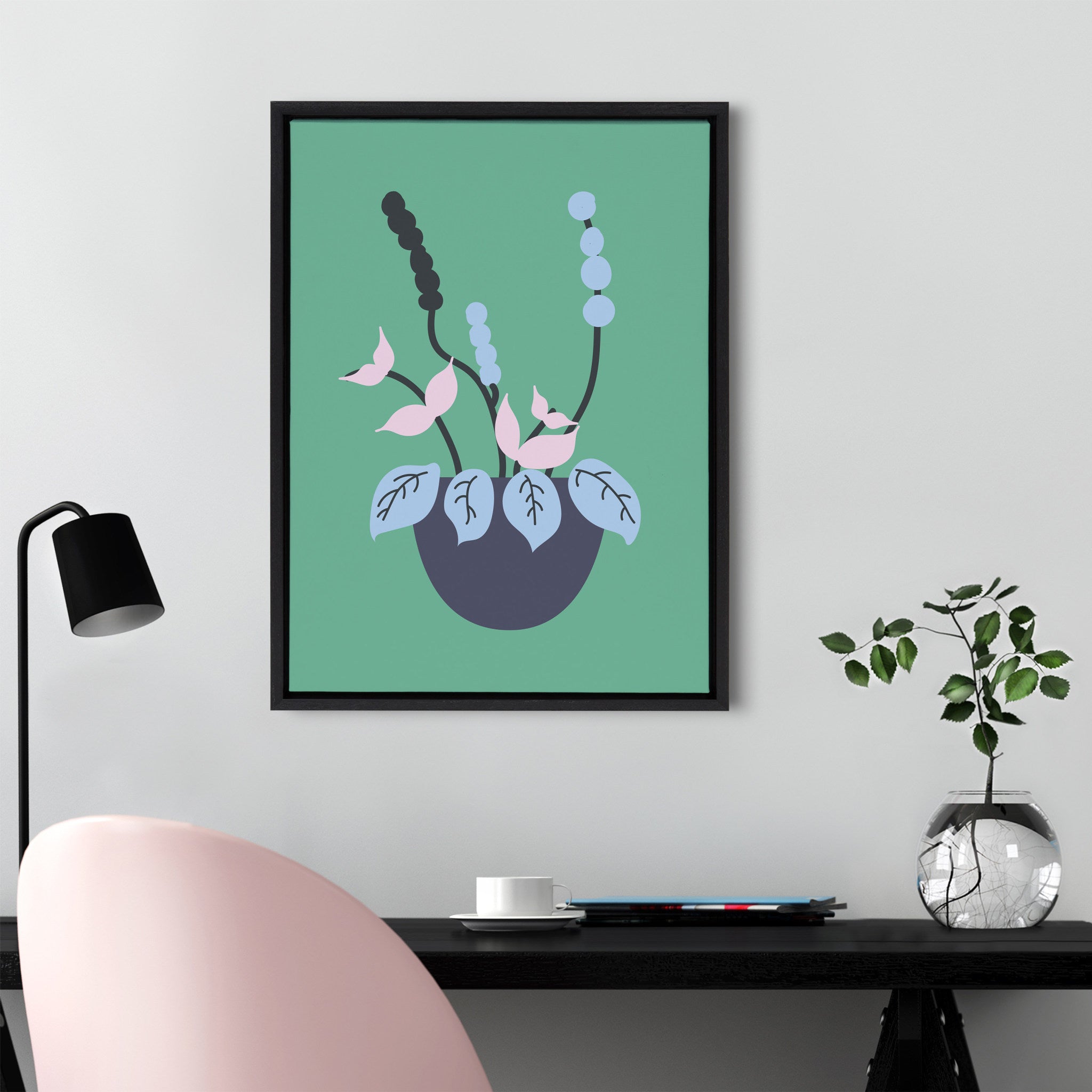 Sylvie Abstract Florals Green Framed Canvas by kateandlaurel - product image 7 for Resin Society
