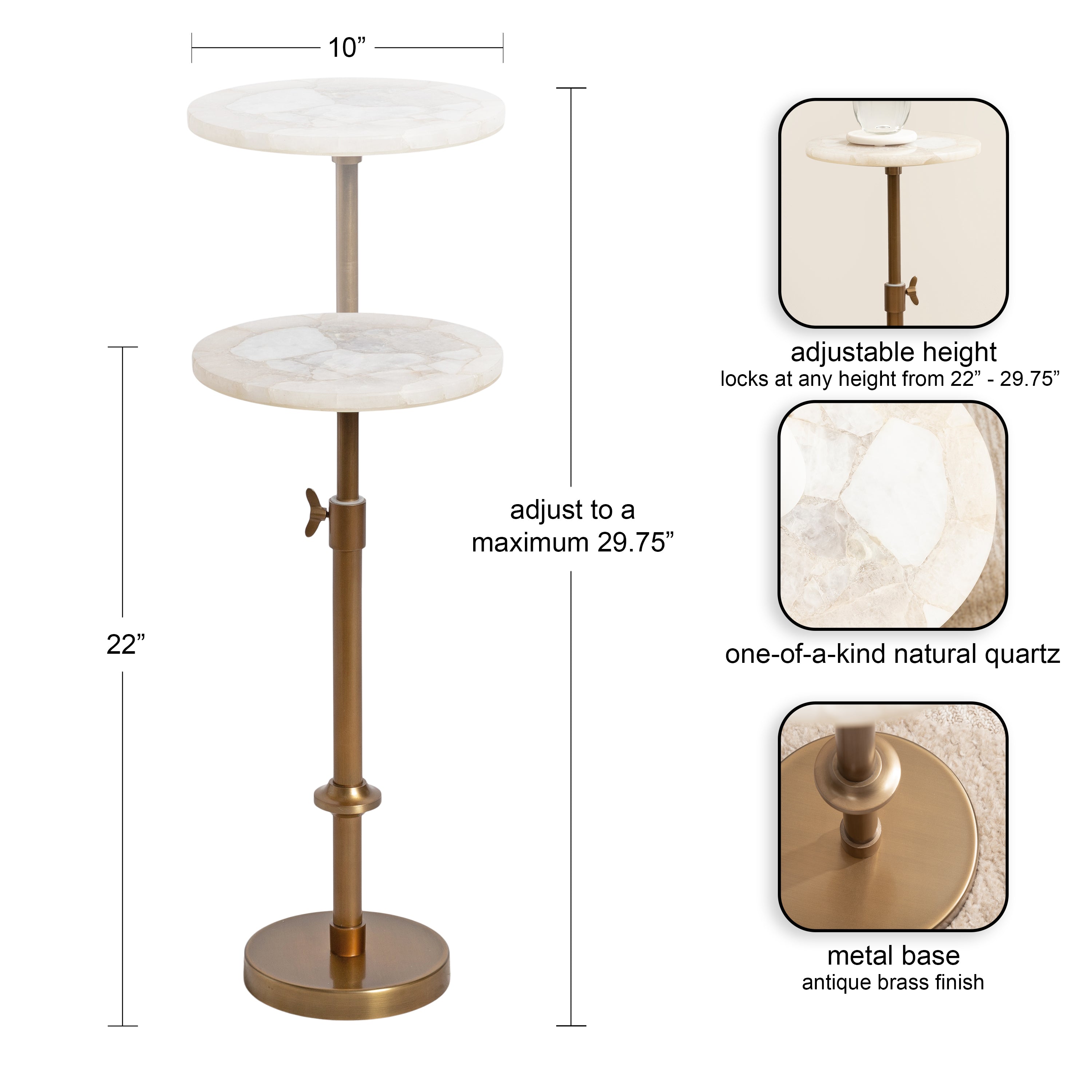 Engles Adjustable Marble Table and Plant Stand