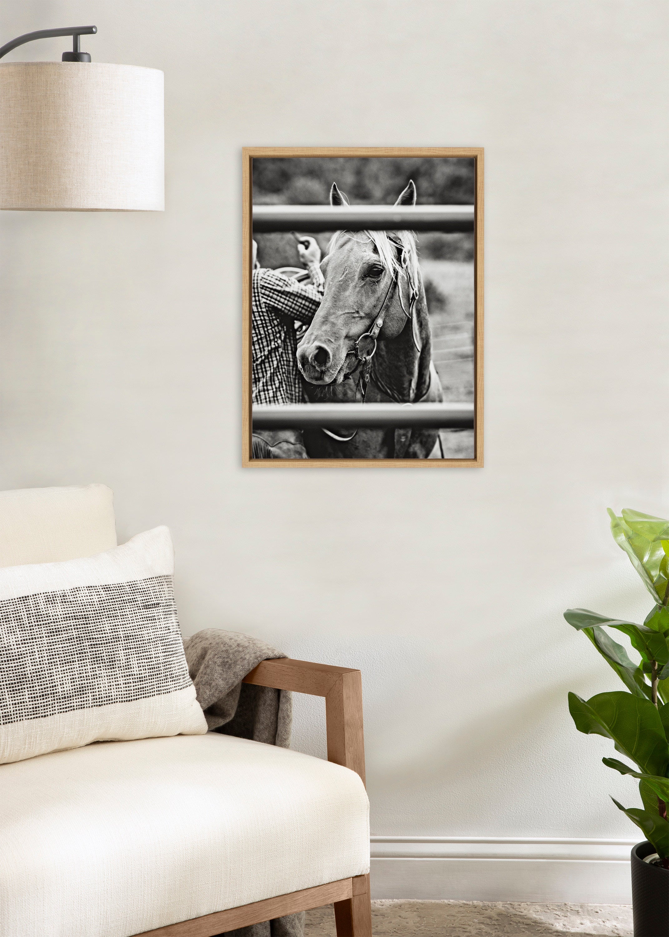 Sylvie Photo Saddling Horse Framed Canvas by The Whiskey Ginger