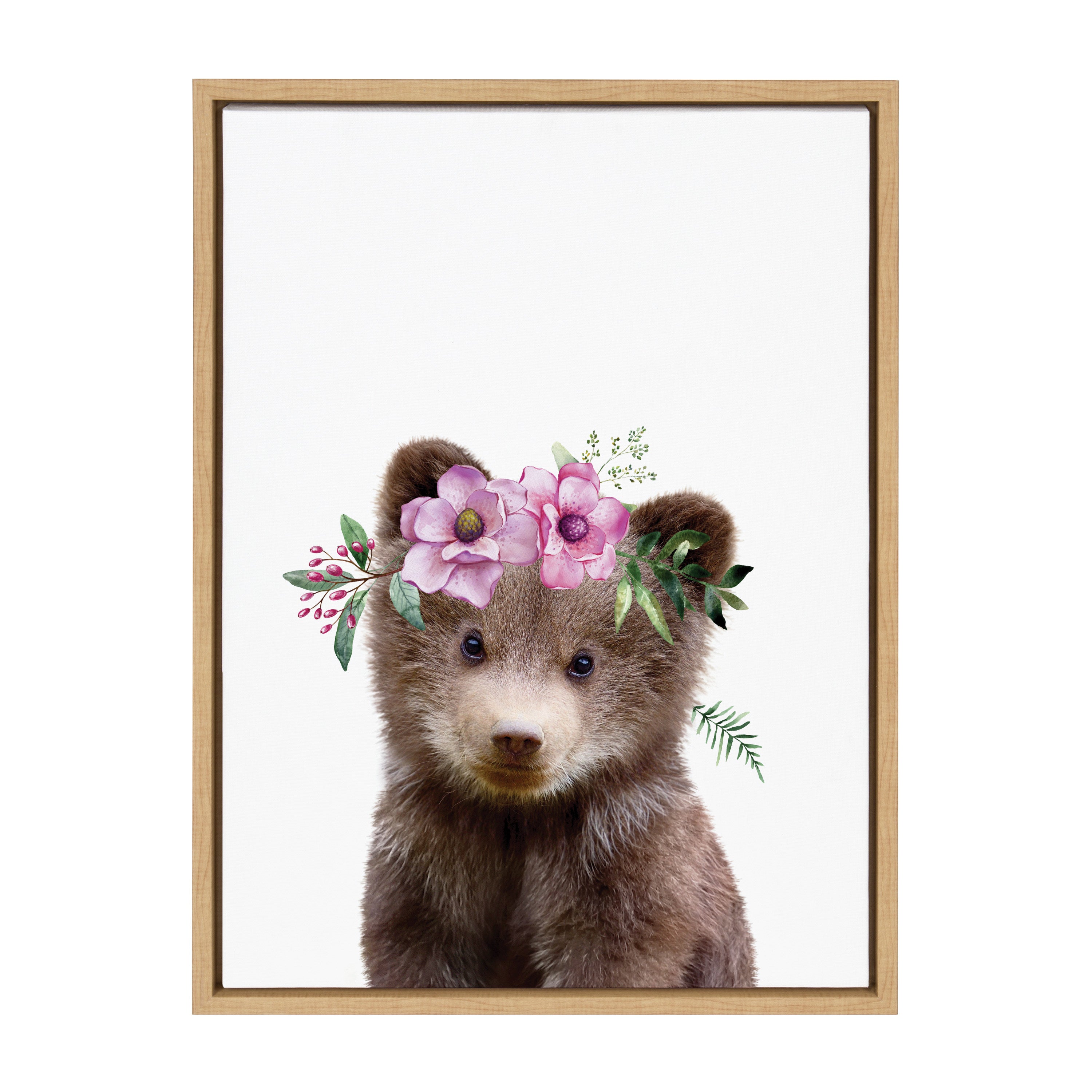 Sylvie Flower Crown Bear Framed Canvas by Amy Peterson Art Studio