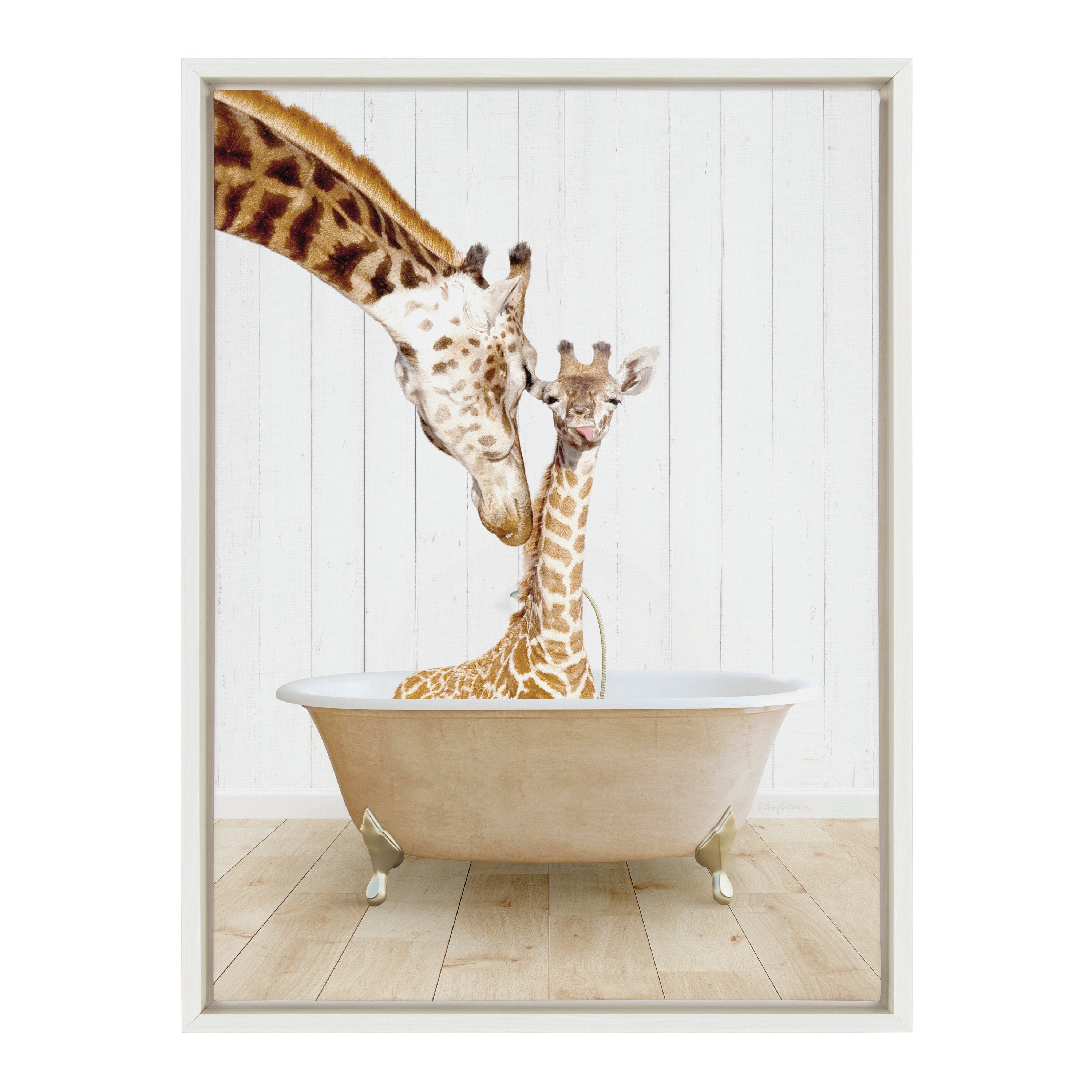 Sylvie Mother and Baby Giraffe Farmhouse Bath Framed Canvas by kateandlaurel - product image 8 for Resin Society