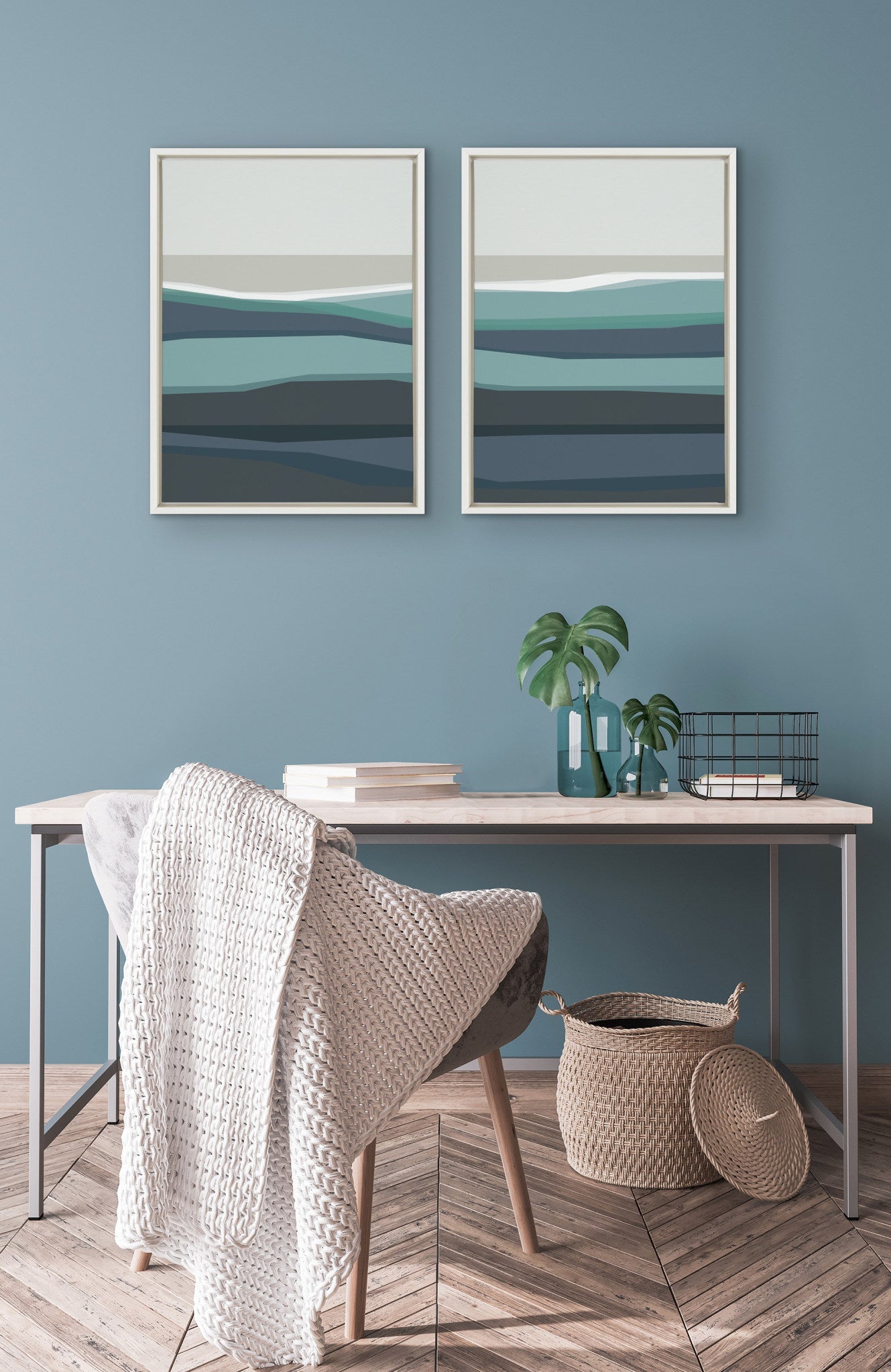 Sylvie Abstract Teal Beach Horizon Left and Right Framed Canvas by The by kateandlaurel - product image 5 for Resin Society