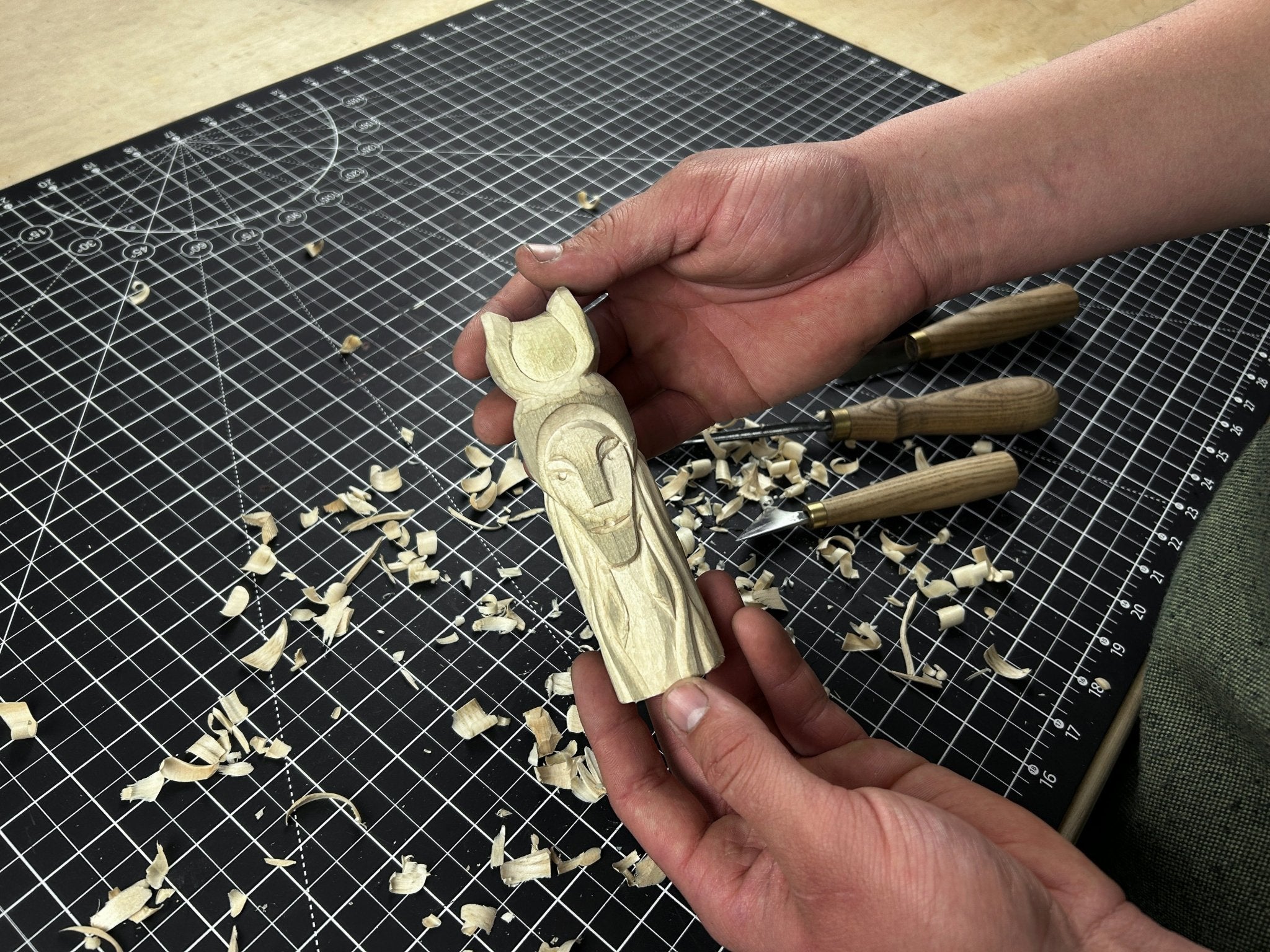 Hand-carved wooden Loki figurine 14 cm tall, Norse god of mischief statue
