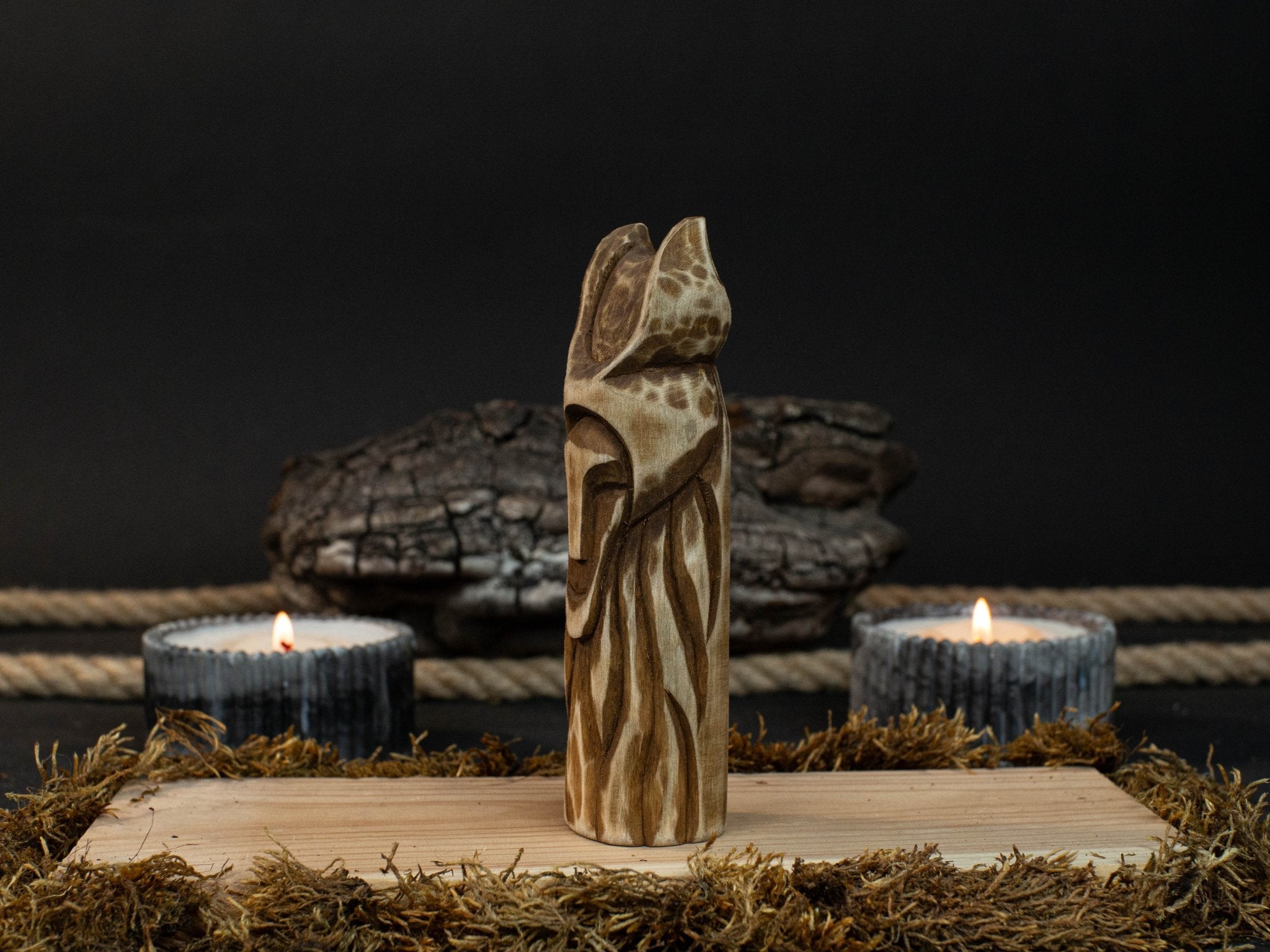 Hand-carved wooden Loki figurine 14 cm tall, Norse god of mischief statue