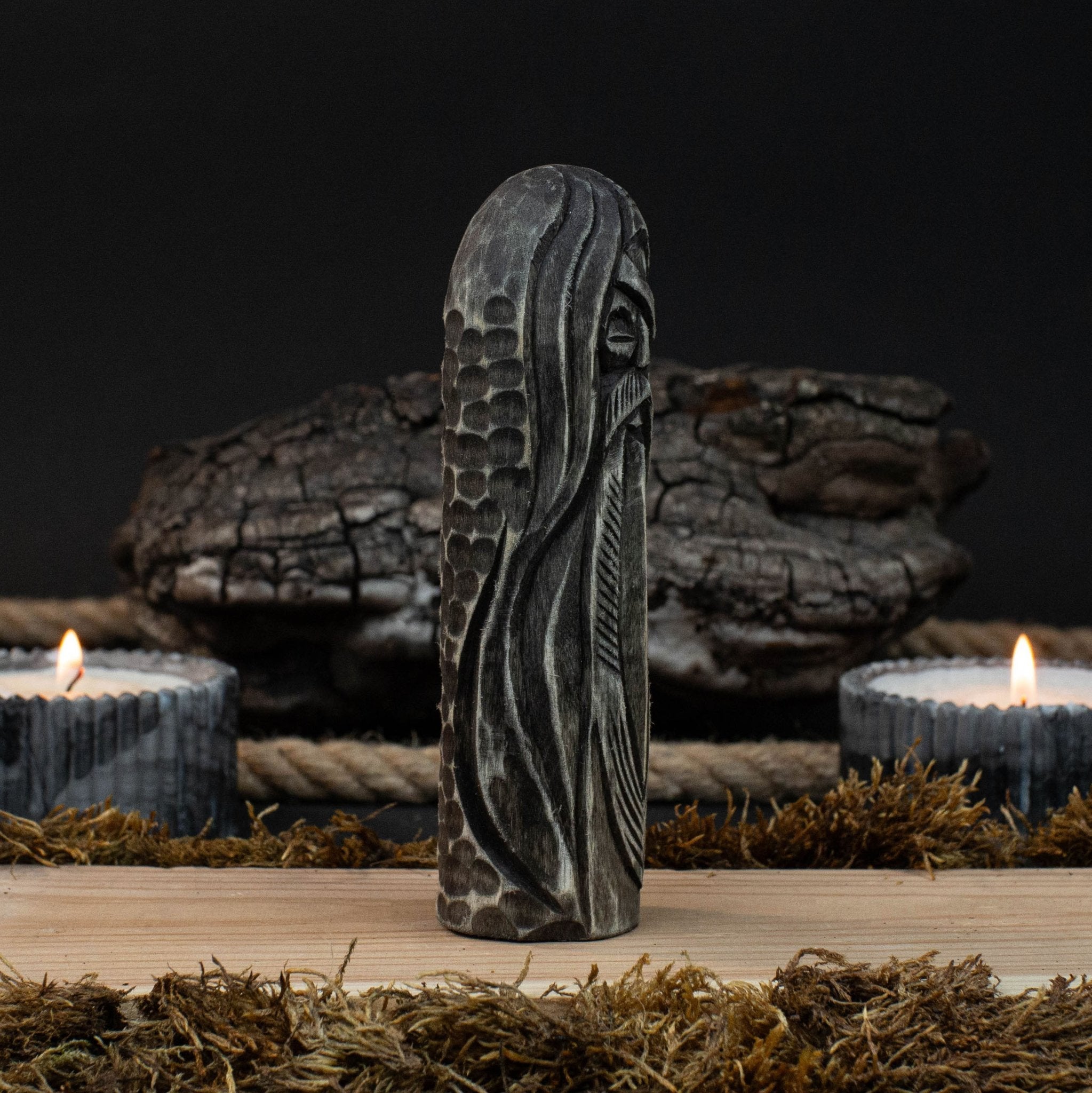 Hand-carved wooden Odin figurine, 13 cm tall, detailed Norse god sculpture