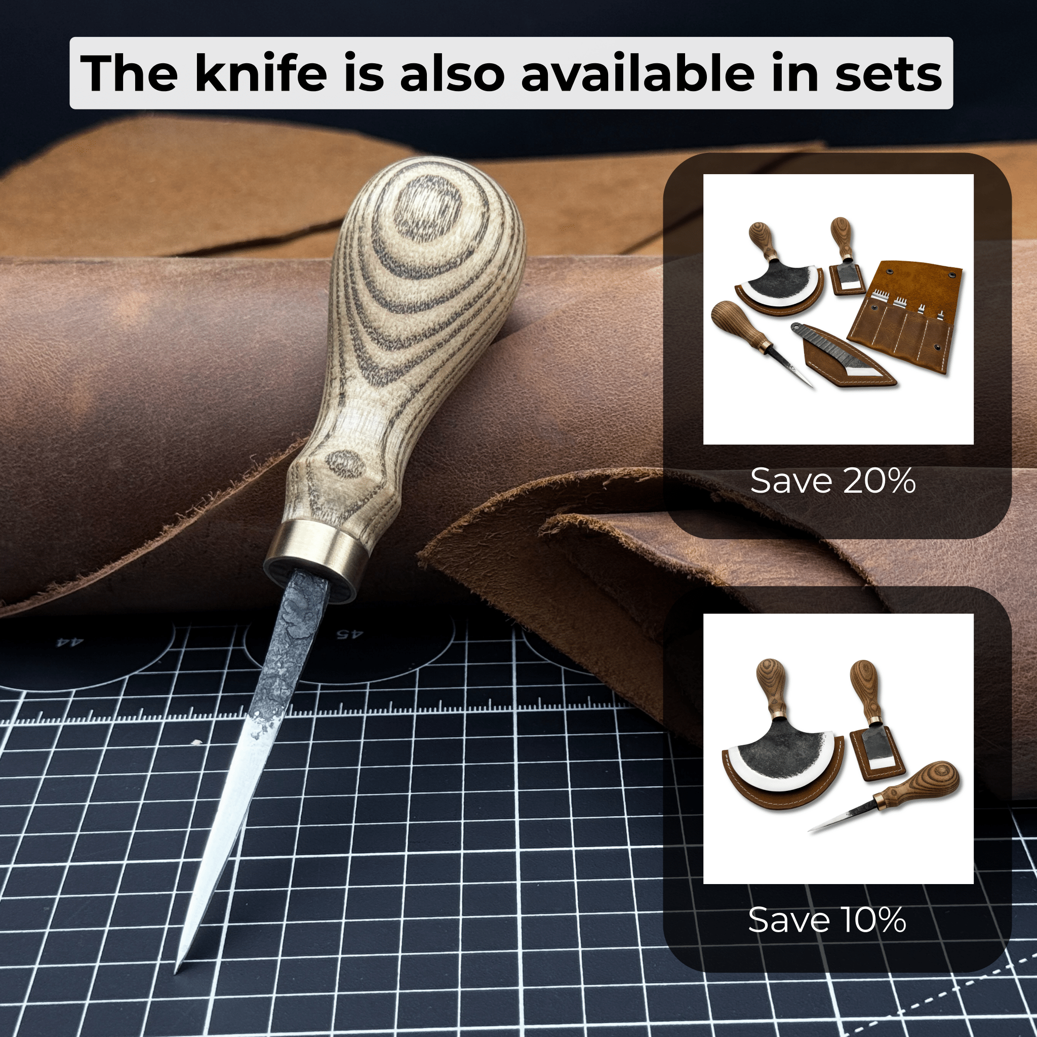 Hand-Forged Leather Awl with ash wood handle and high-carbon steel blade