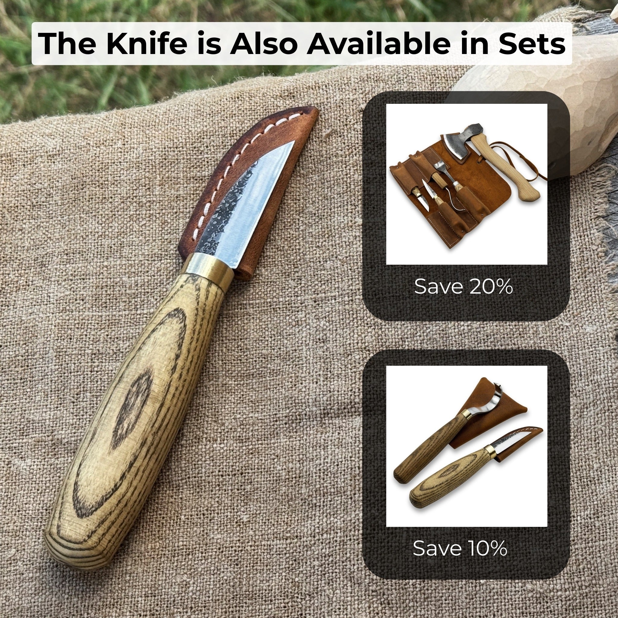 Hand-Forged Roughing Knife with 5 cm blade and ash wood handle by Sharky Forged Steel Tools