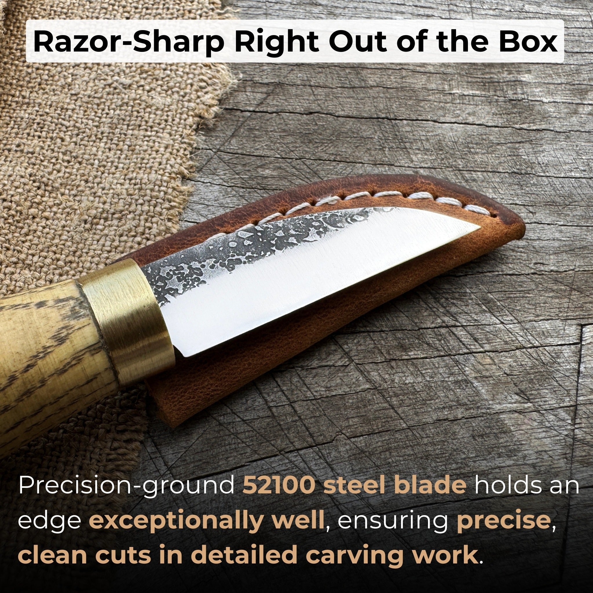 Hand-Forged Roughing Knife with 5 cm blade and ash wood handle by Sharky Forged Steel Tools