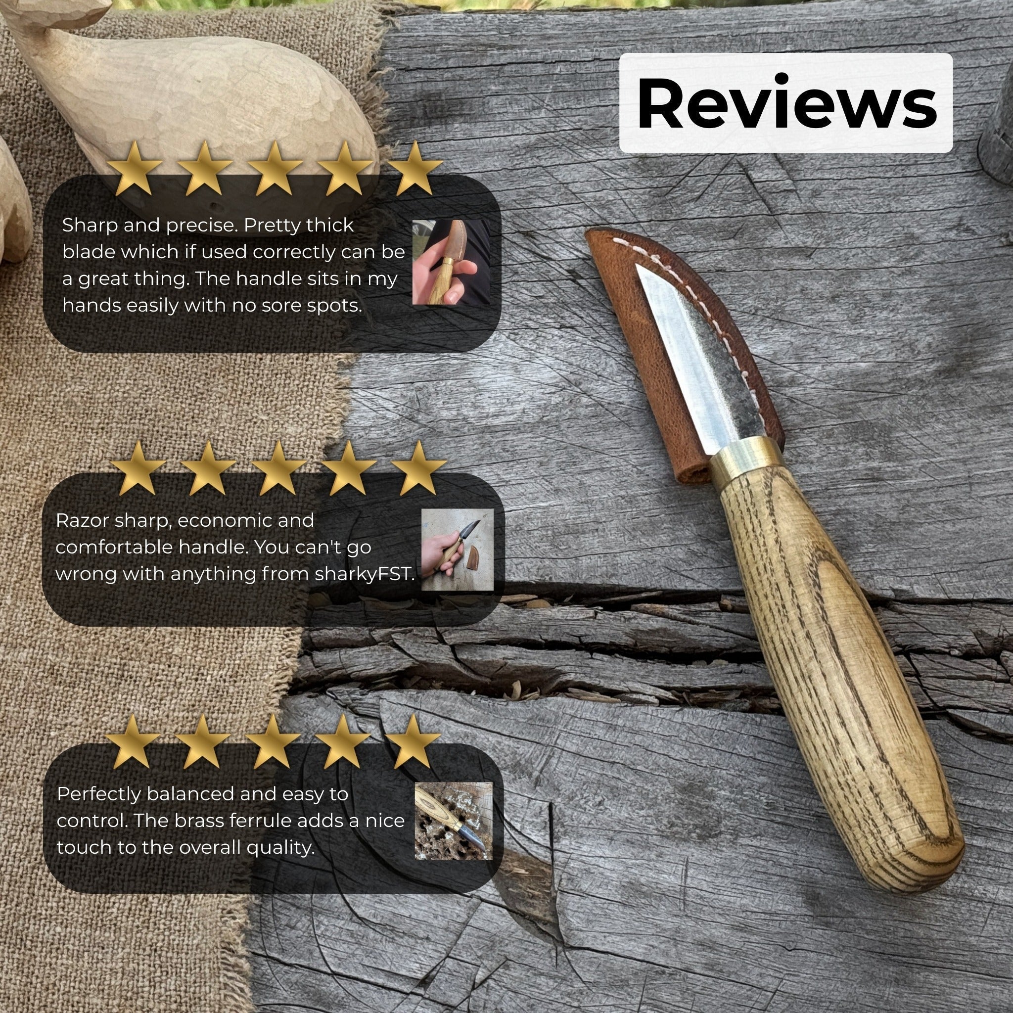 Hand-Forged Roughing Knife with 5 cm blade and ash wood handle by Sharky Forged Steel Tools
