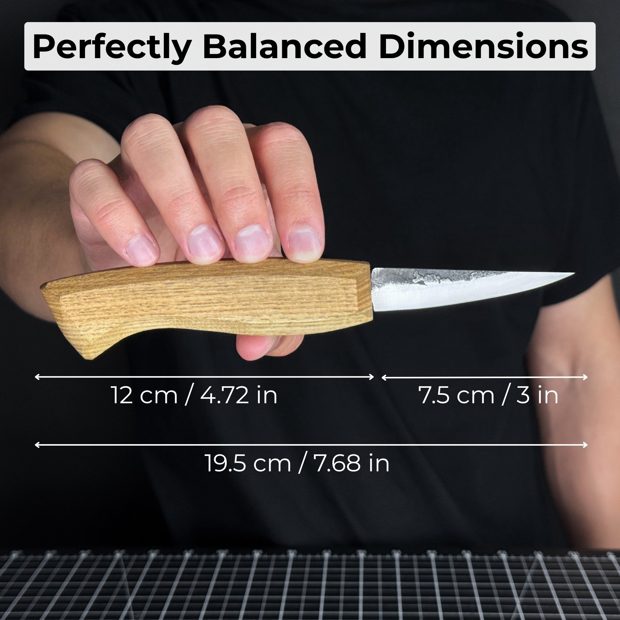 Hand-Forged Sloyd Knife with 7.5 cm blade and ash wood handle by Sharky Forged Steel Tools