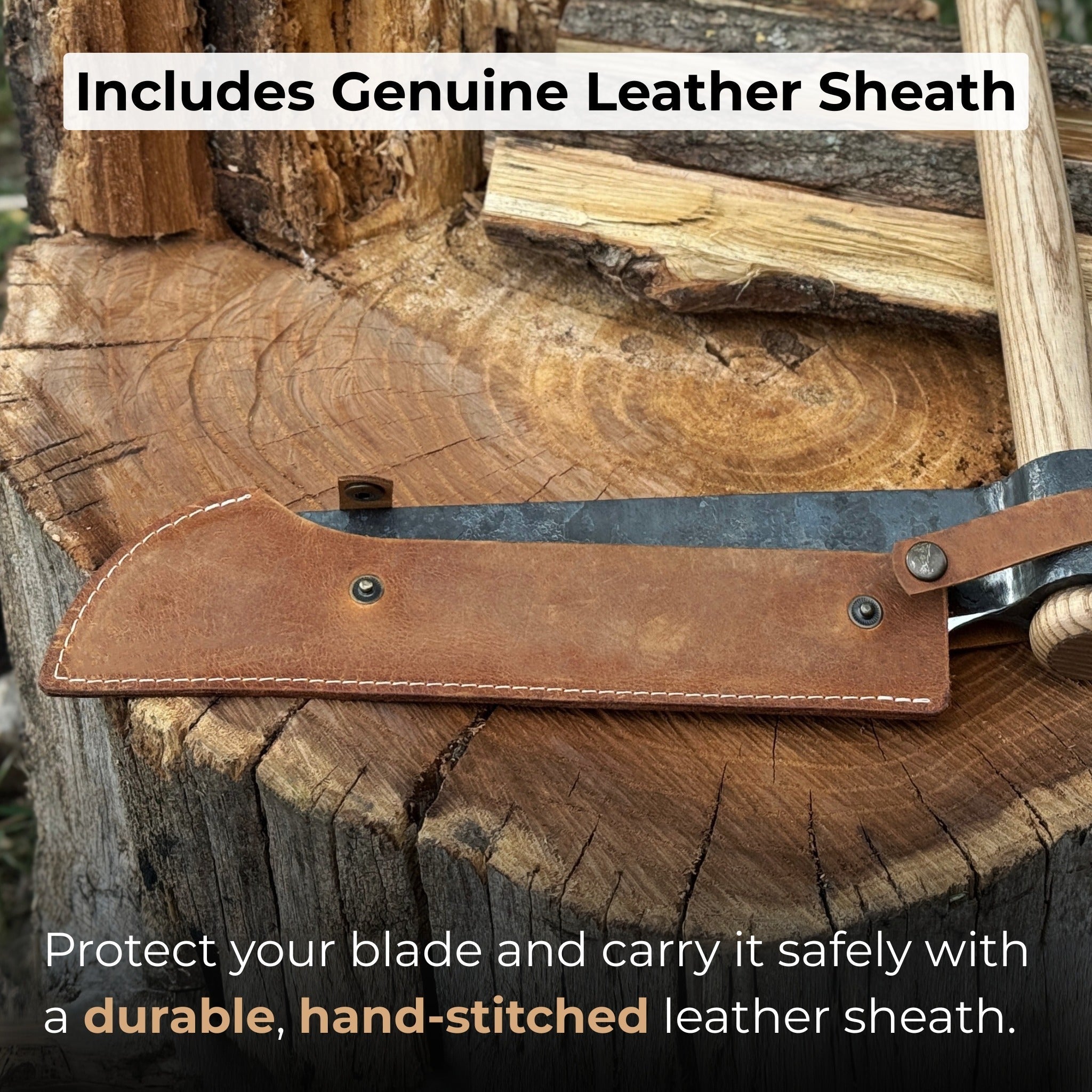 Hand-forged splitting froe with 25.5 cm blade and ash wood handle