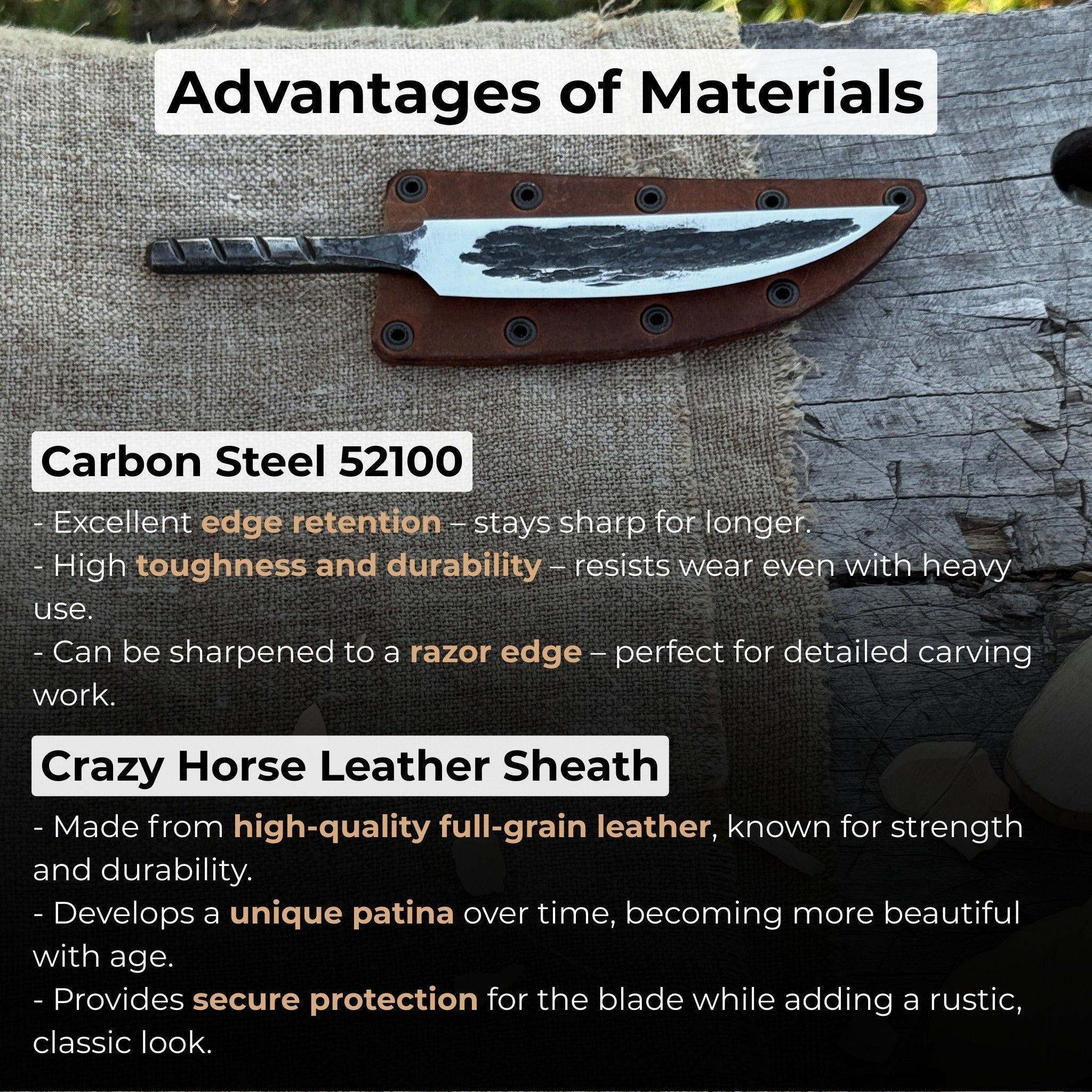 Hand-forged Yakut blade with leather sheath, 10 cm, by Sharky Forged Steel Tools