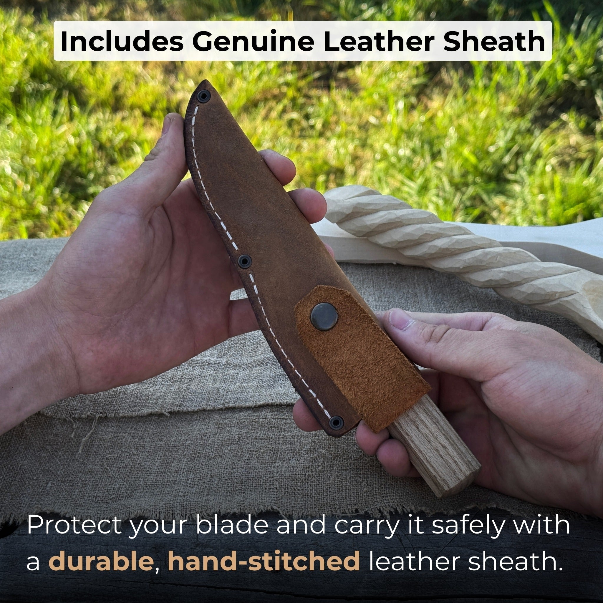 Hand-forged Yakut knife with 9.5 cm blade and leather sheath by Sharky Forged Steel Tools