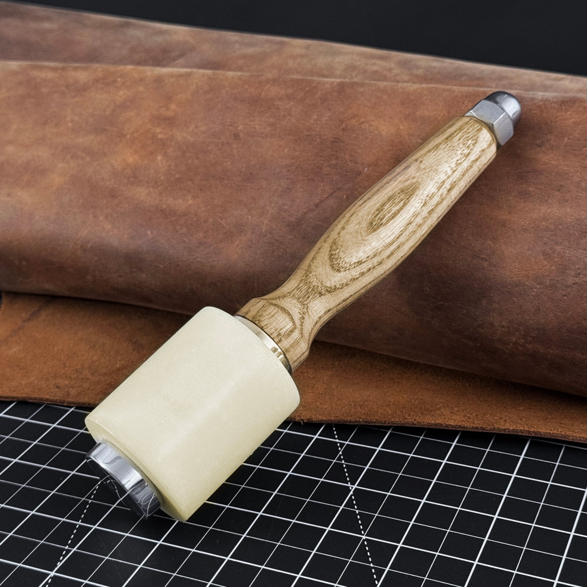 Handmade mallet with nylon head and ash wood handle by Sharky Forged Steel Tools