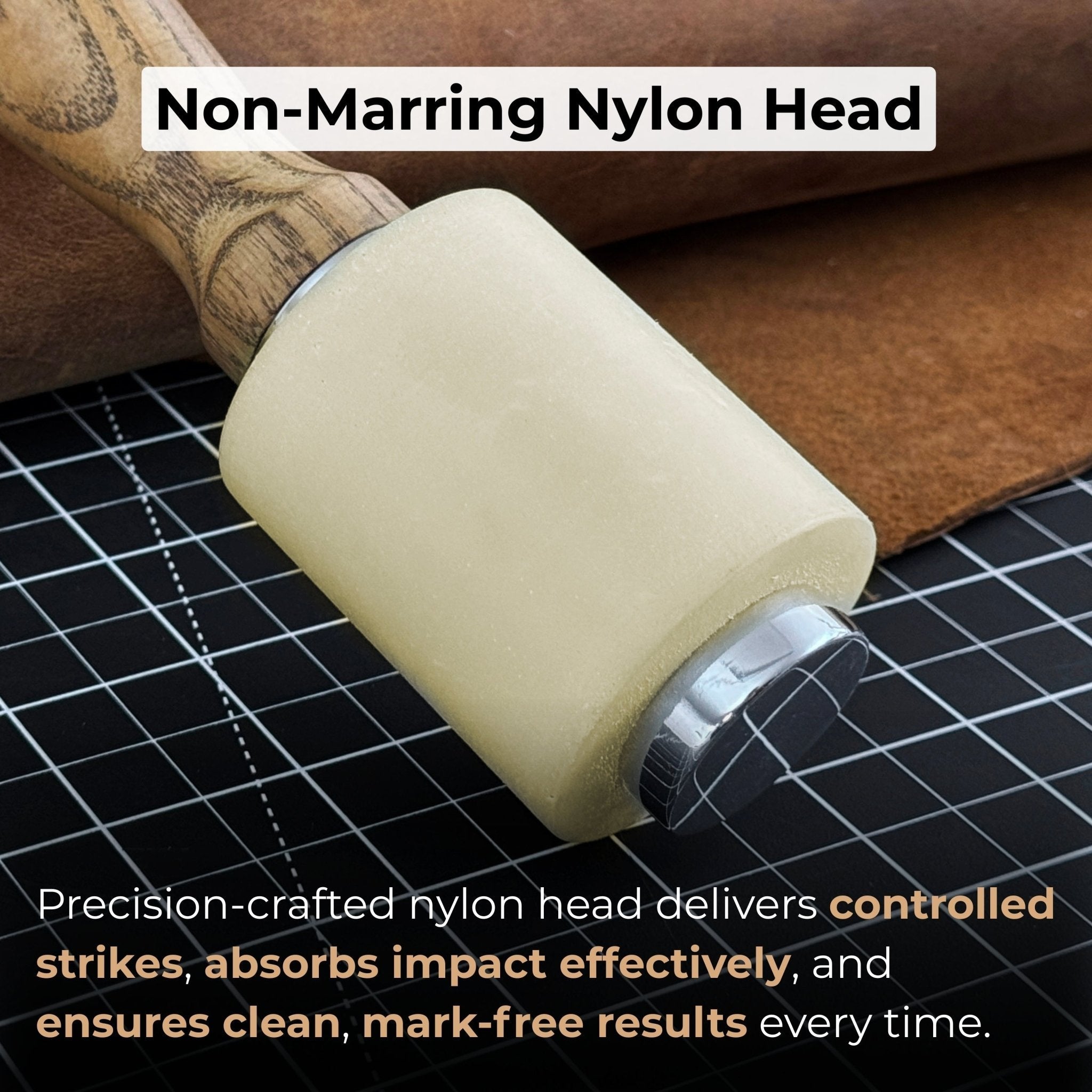 Handmade mallet with nylon head and ash wood handle by Sharky Forged Steel Tools