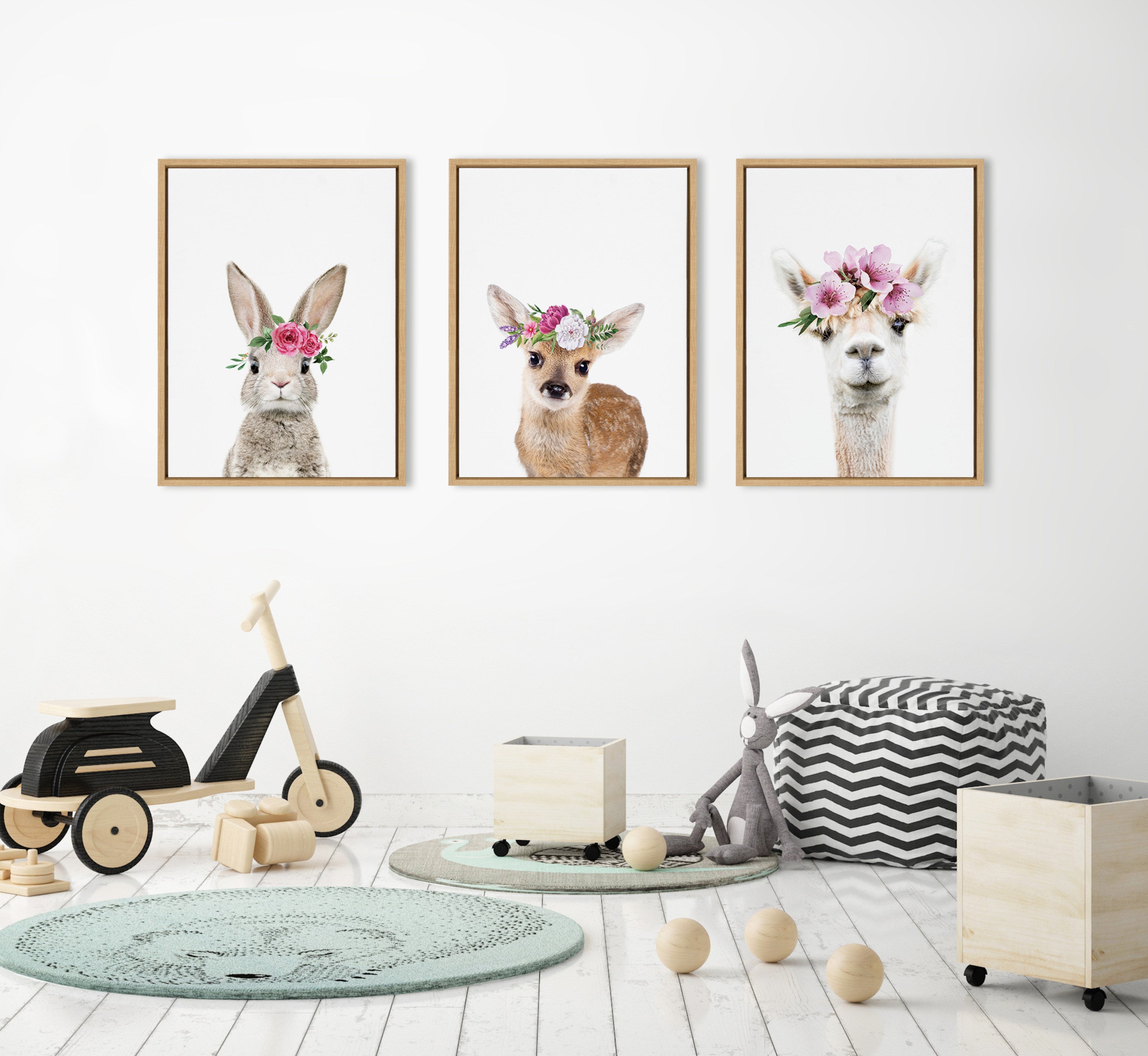 Sylvie Flower Crown Alpaca Framed Canvas by Amy Peterson Art Studio