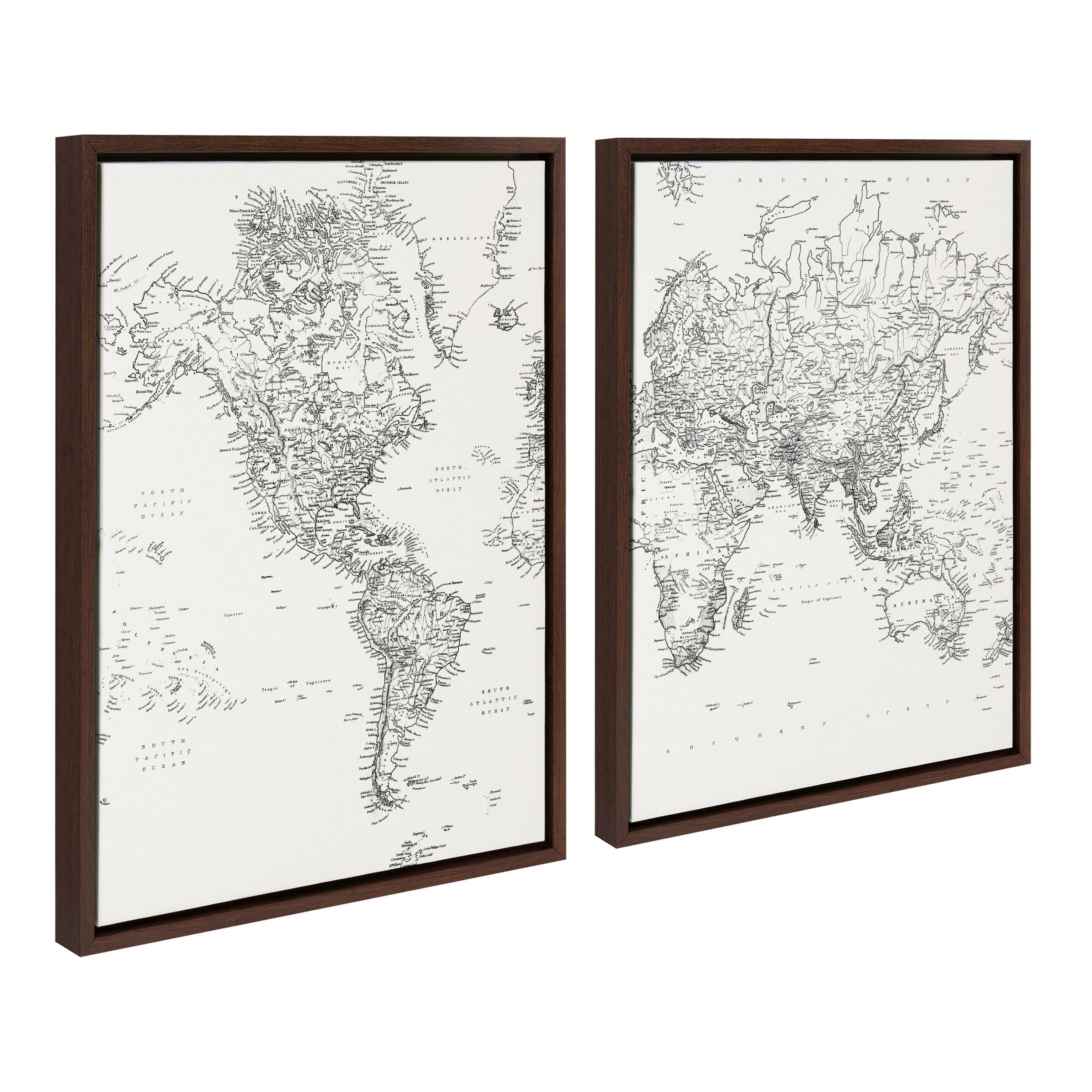 Sylvie Vintage Black and White World Map Framed Canvas Set by The by kateandlaurel - product image 14 for Resin Society