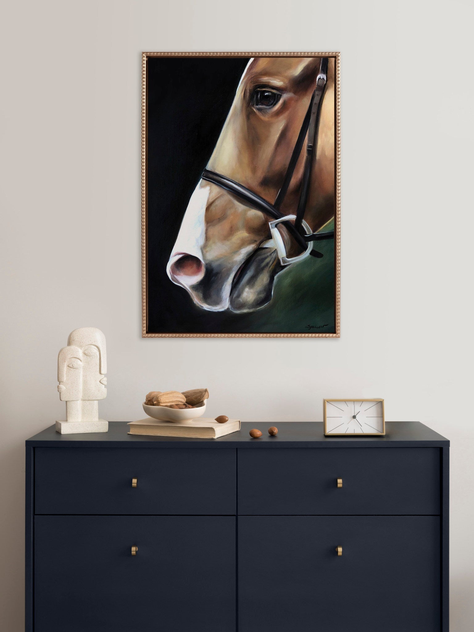 Sylvie Beaded Chestnut Horse Framed Canvas by Mary Sparrow