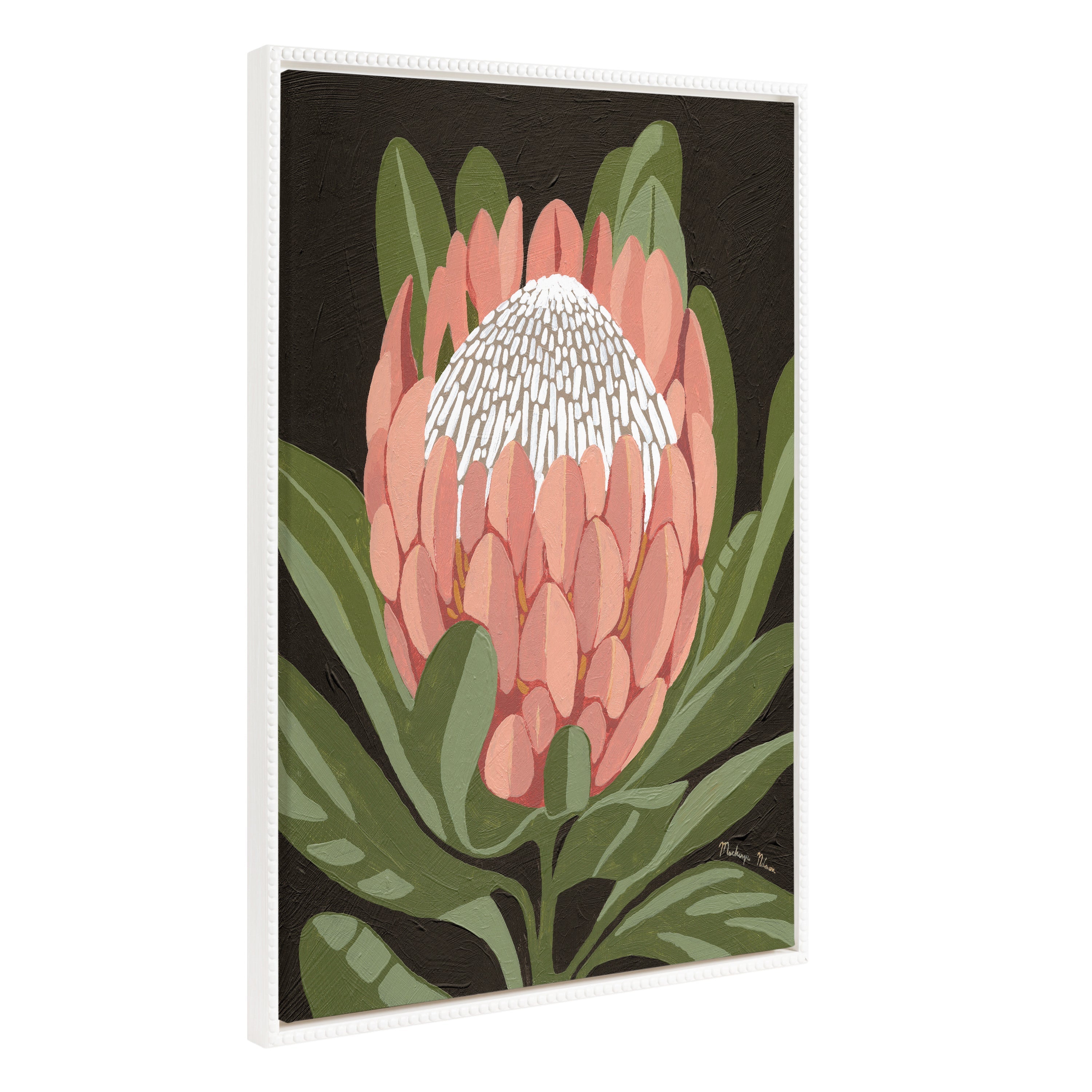 Sylvie Beaded Protea Noire Framed Canvas by Mackenzie Nelson