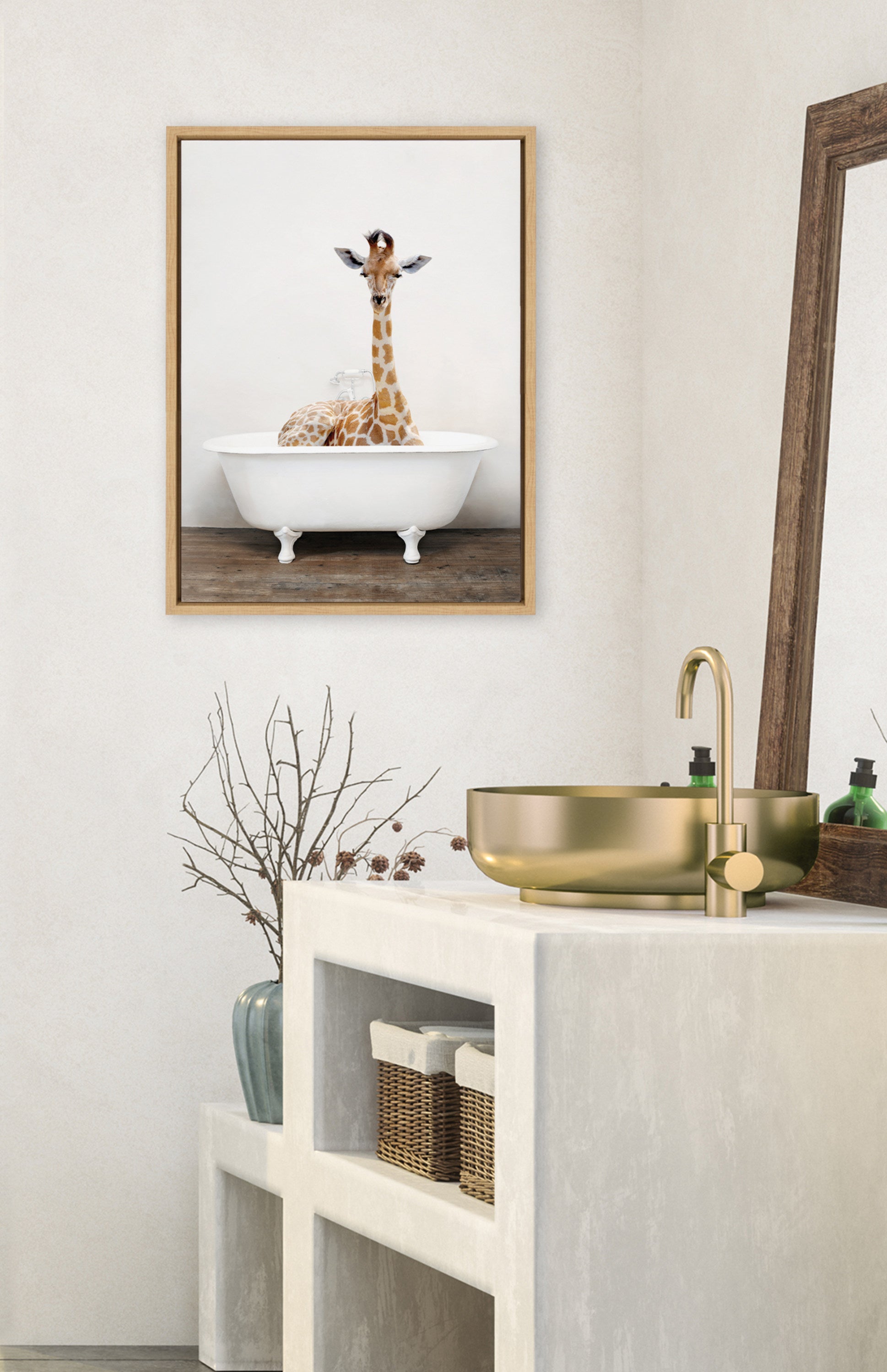 Sylvie Giraffe 2 in the Tub Color Framed Canvas by kateandlaurel - product image 14 for Resin Society