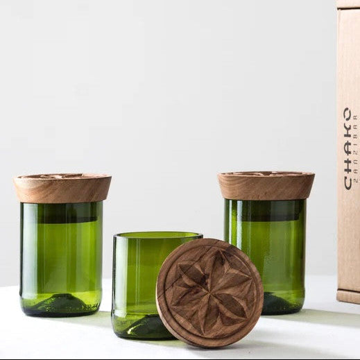 Hiliki Jar - Dark Green - Medium (set of 2) by Mbare Ltd - main product image for Resin Society