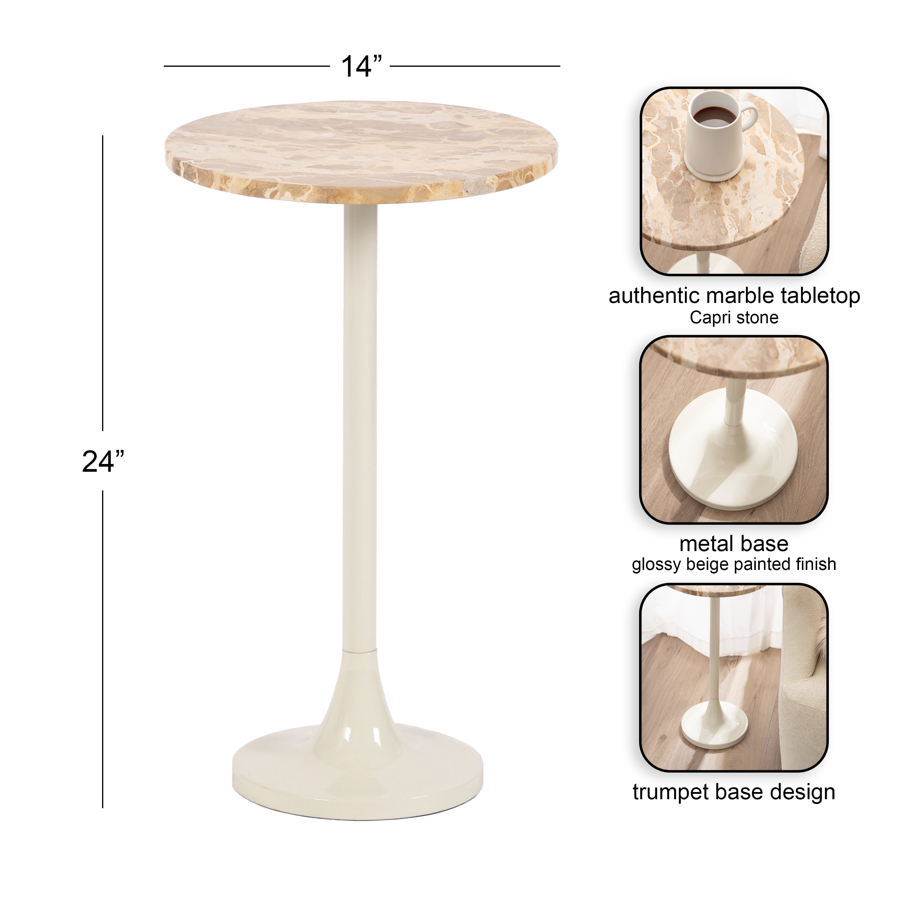 Baronet Round Marble and Metal Table