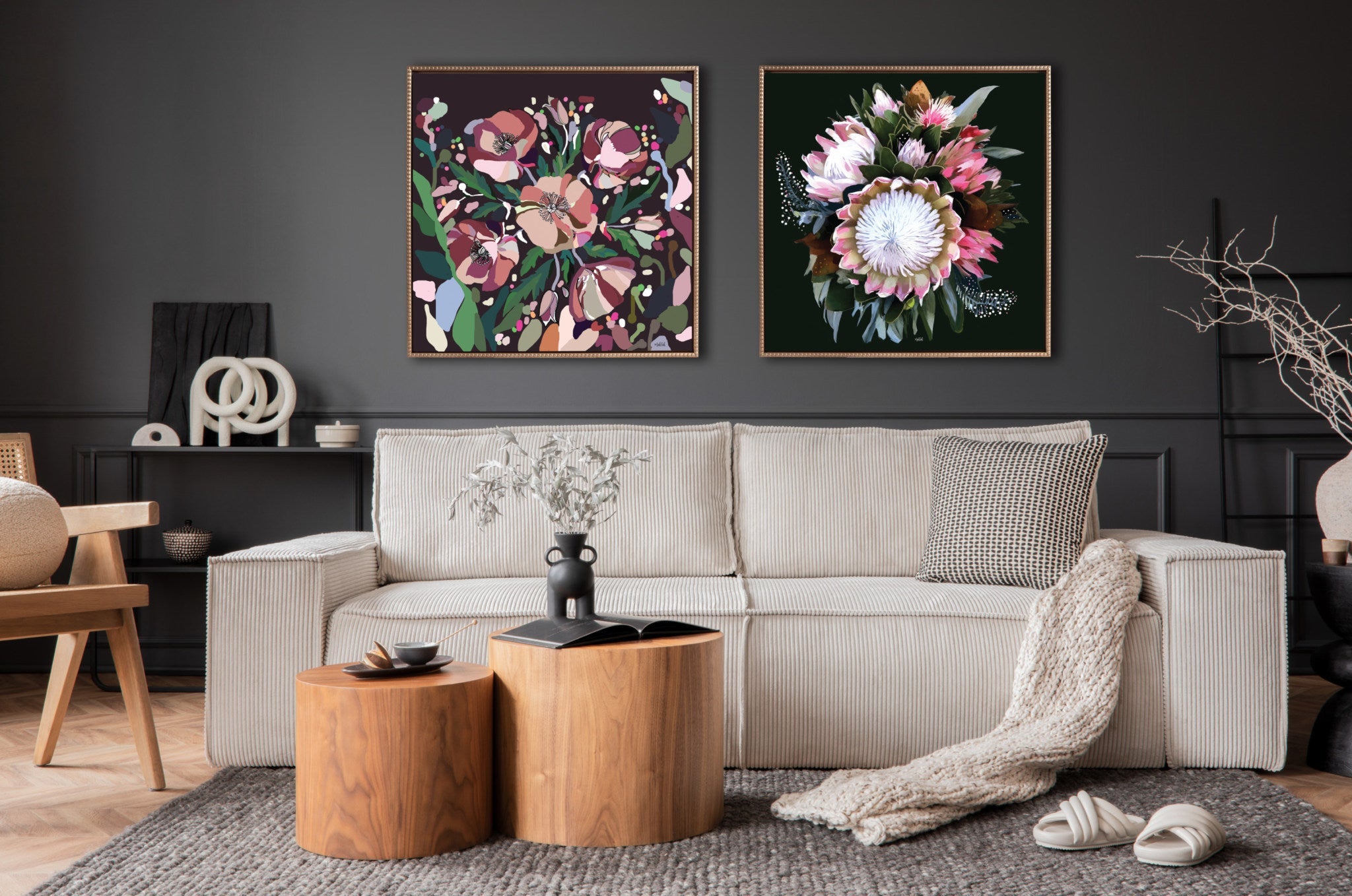 Sylvie Beaded Peninsula Wild Flower Framed Canvas by Inkheart Designs