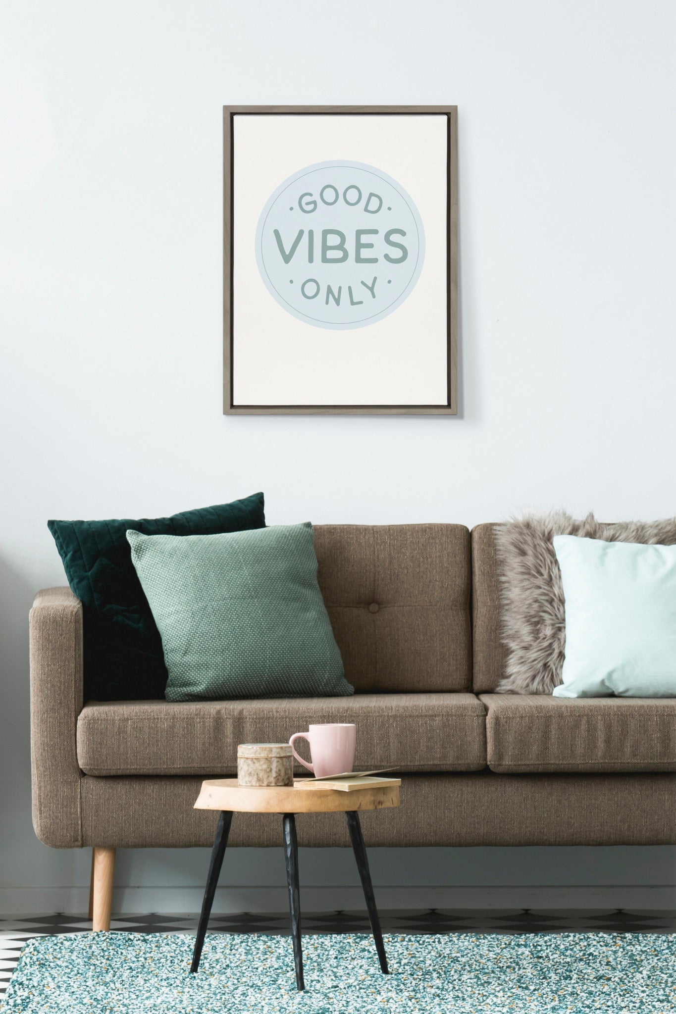 Sylvie Good Vibes Only Pale Blue Button Framed Canvas by The Creative by kateandlaurel - product image 8 for Resin Society