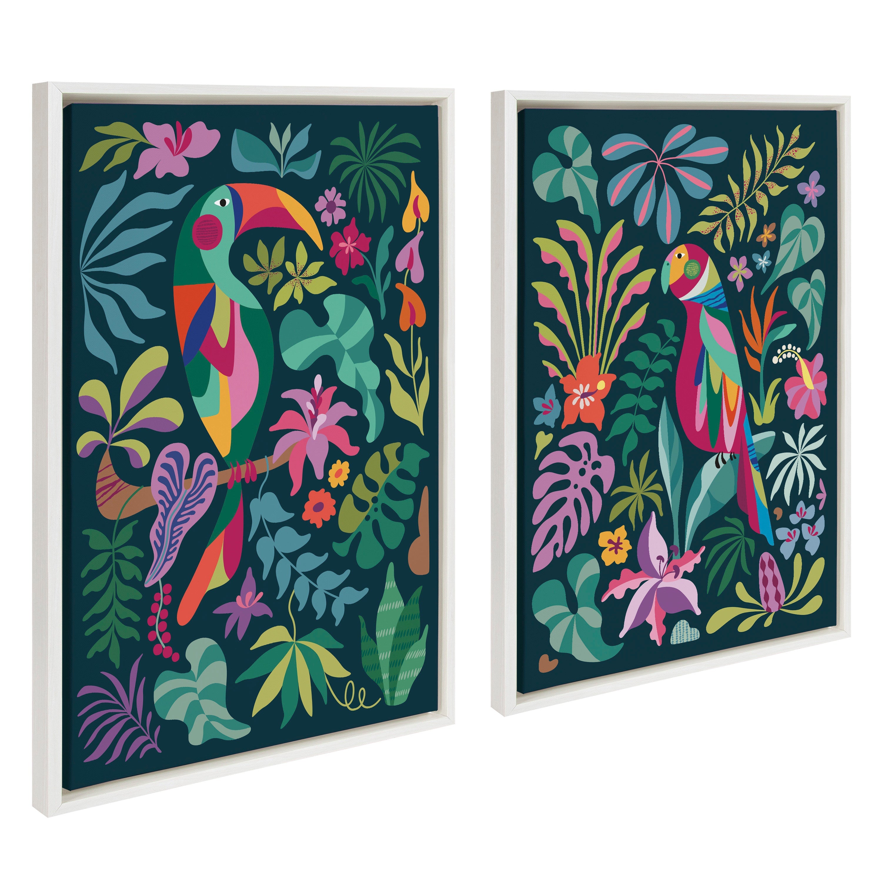 Sylvie Tropical Parrot and Tropical Toucan Framed Canvas Art Set by Rachel Lee