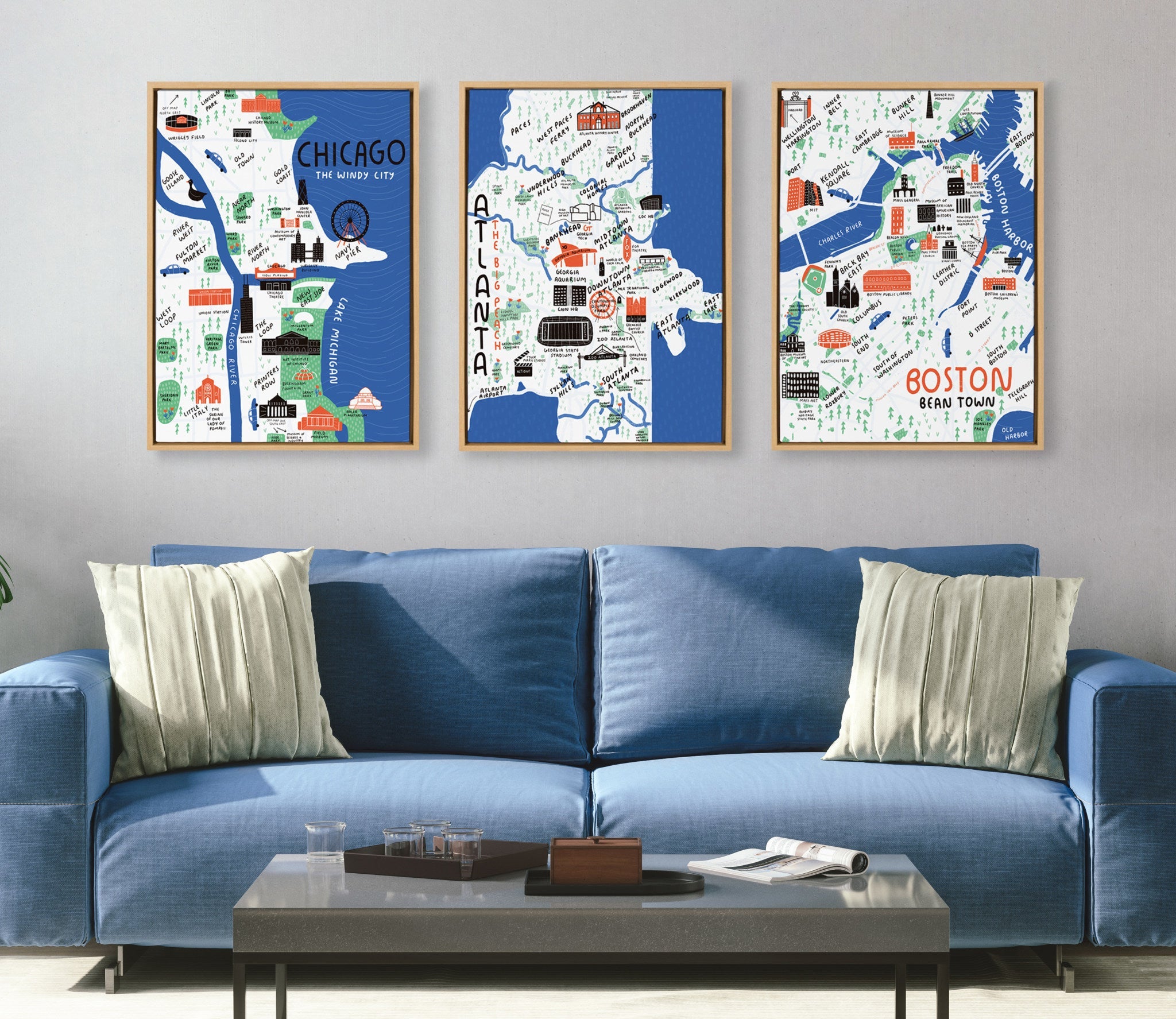 Sylvie Boston Illustration Framed Canvas by kateandlaurel - product image 7 for Resin Society