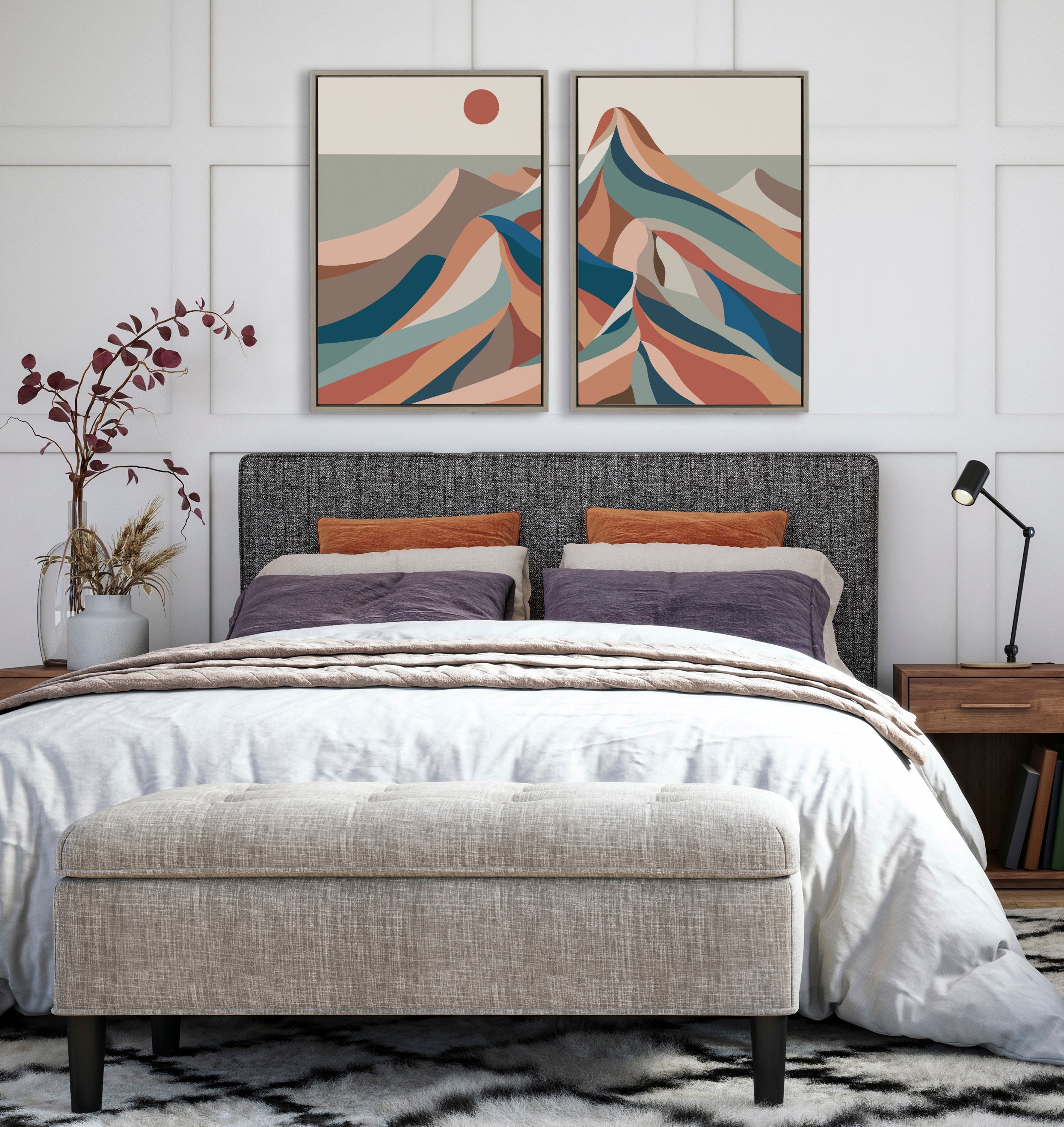 Sylvie Mid Century Modern Mountains Blue Framed Canvas Set by kateandlaurel - product image 14 for Resin Society